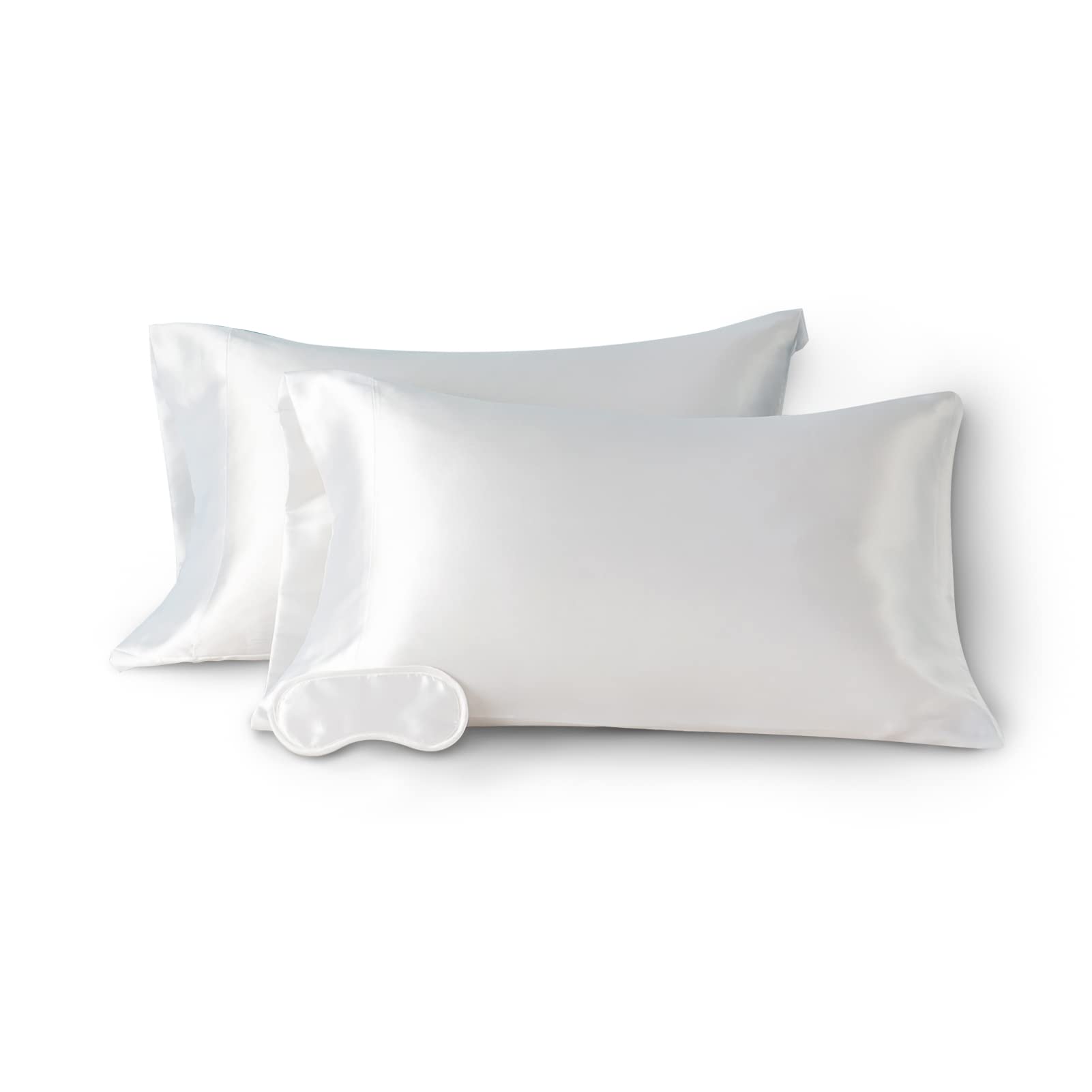 Luxury Satin Pillowcase Set for Hair & Skin Care - 2 Standard Pillow Covers + 1 Eye Mask, Ultra Soft 100% Mulberry Silk Feel, Envelope Closure, Machine Washable (20