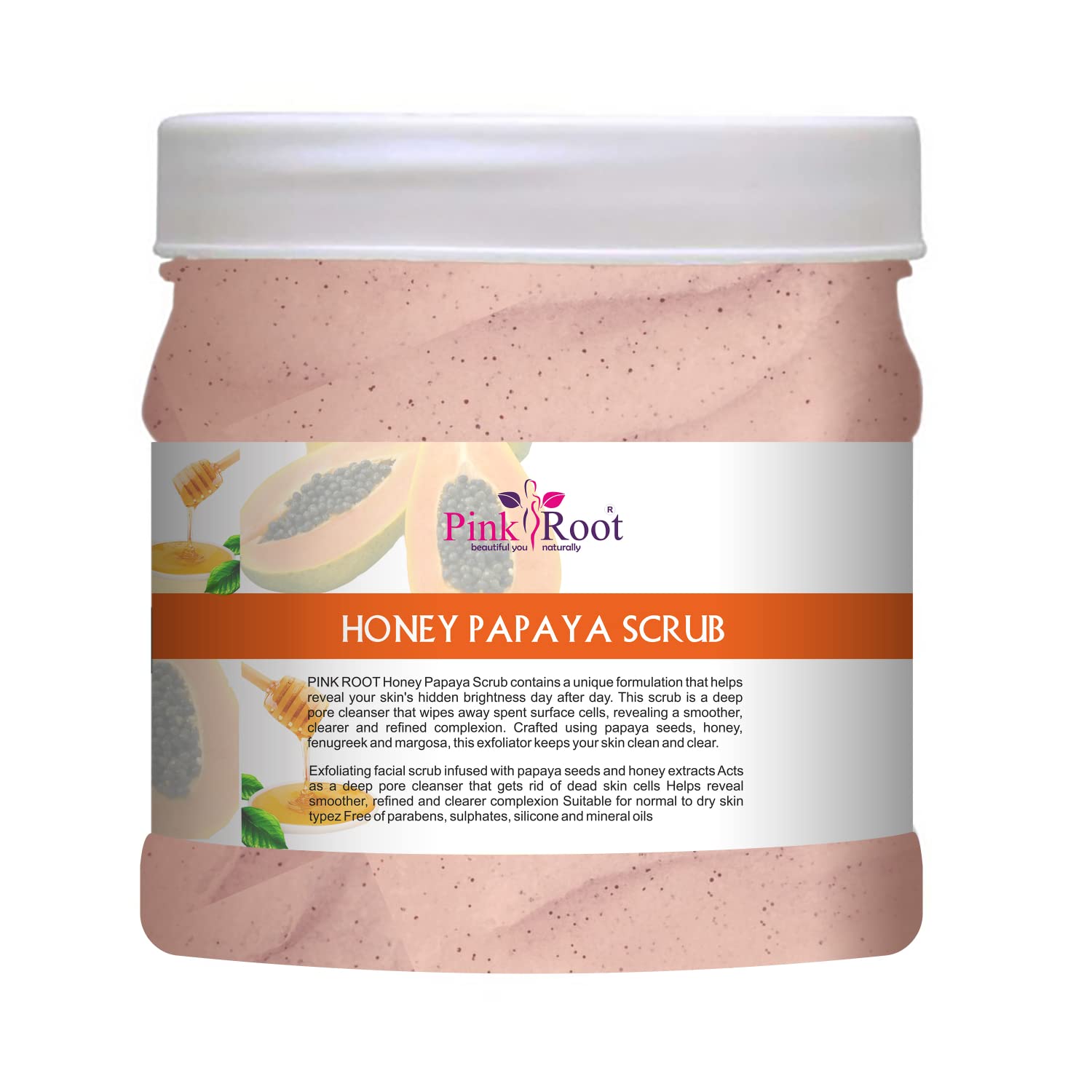 Organic Pink Root Honey Papaya Scrub 500g - Natural Exfoliating Face & Body Scrub for Glowing Skin - Perfect for Spa Day & At-Home Skincare Routine