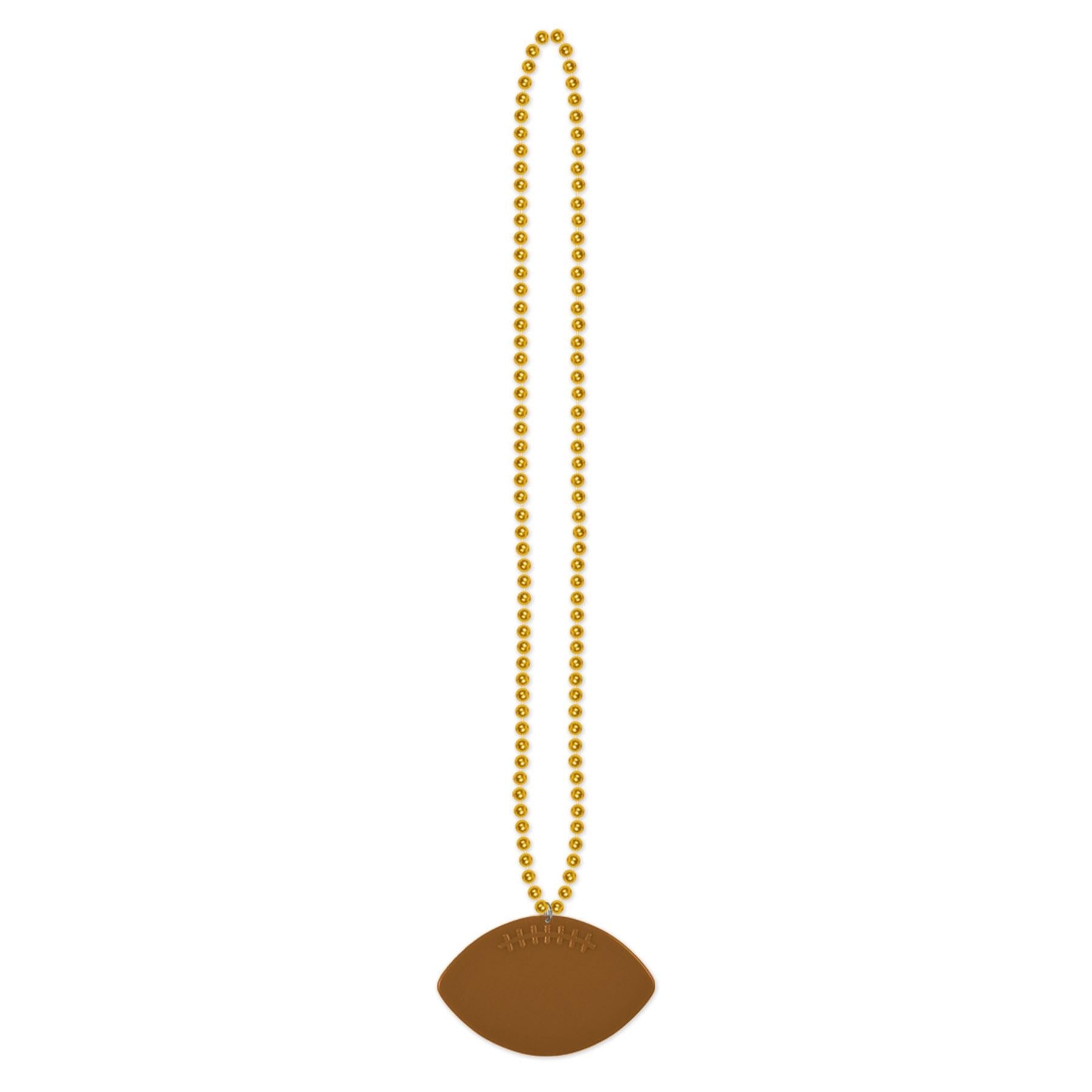 12 Pack Gold Party Bead Necklaces with Football Medallion - Bulk Mardi Gras Beads for Football Games, Super Bowl Parties & Carnival Celebrations