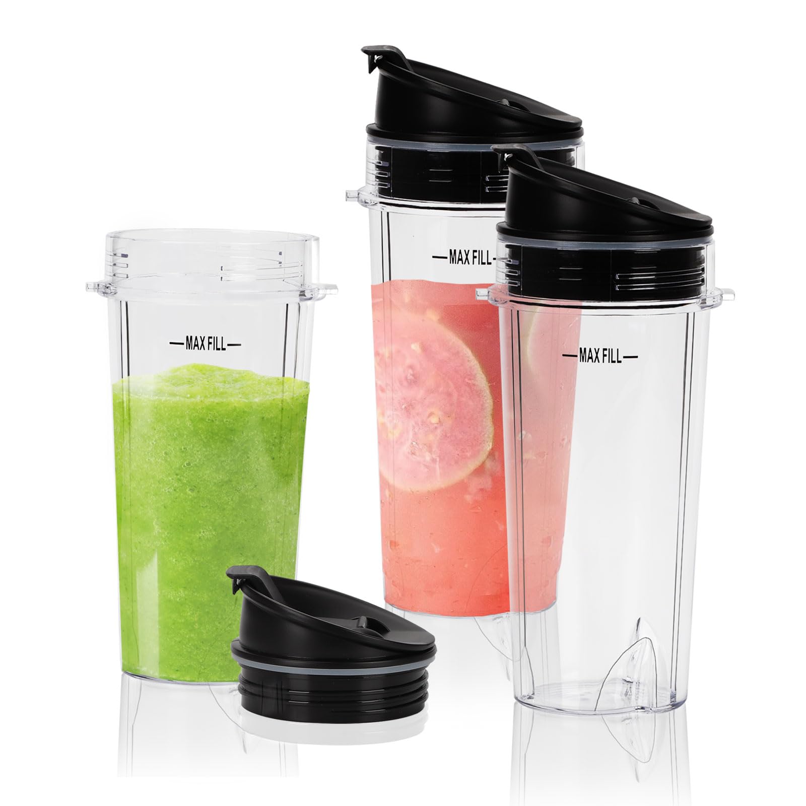 3-Pack 16oz Blender Replacement Cups with Leak-Proof Lids - Compatible with Ninja BL660 BL770 BL780 QB3001SS - Perfect for Smoothies, Protein Shakes & Meal Prep On-The-Go