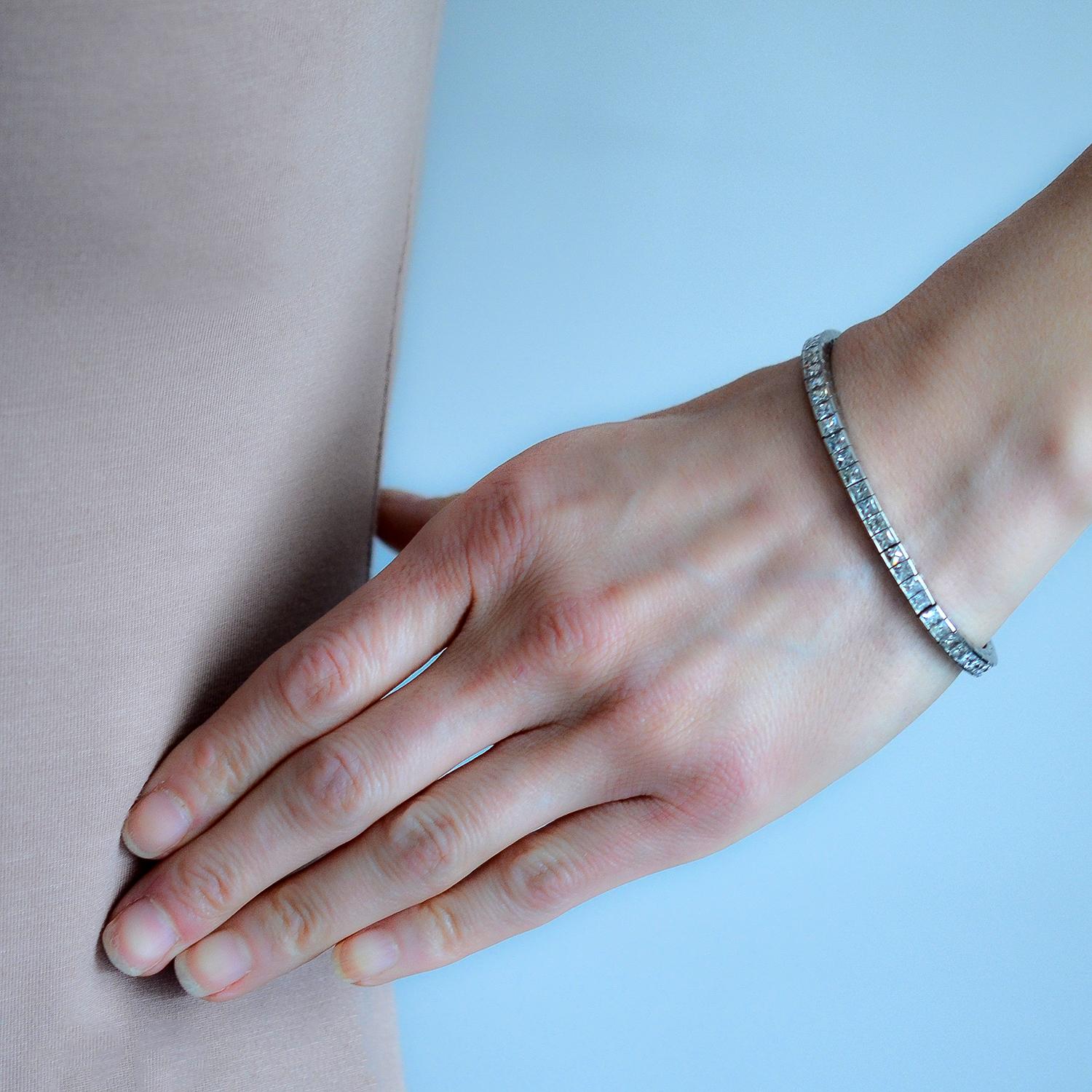 Estate Platinum French Cut Diamond Line Bracelet 11.60ctw - Vintage Luxury Jewelry for Women - Perfect for Weddings, Anniversaries & Special Occasions
