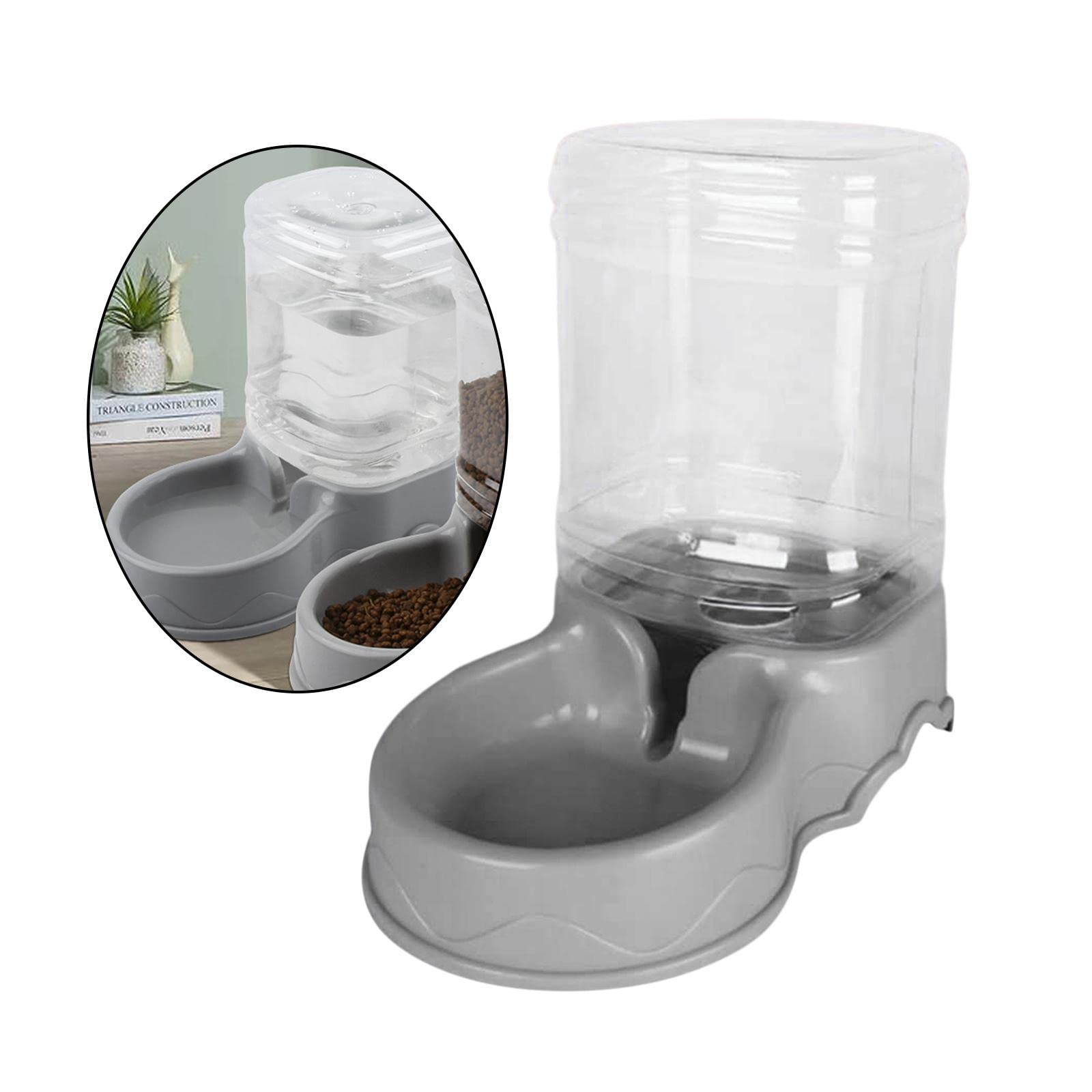 Lyla自动宠物饮水机喂食器 - 灰色小狗猫粮碗水盆，适用于家庭、办公室及旅行场景
