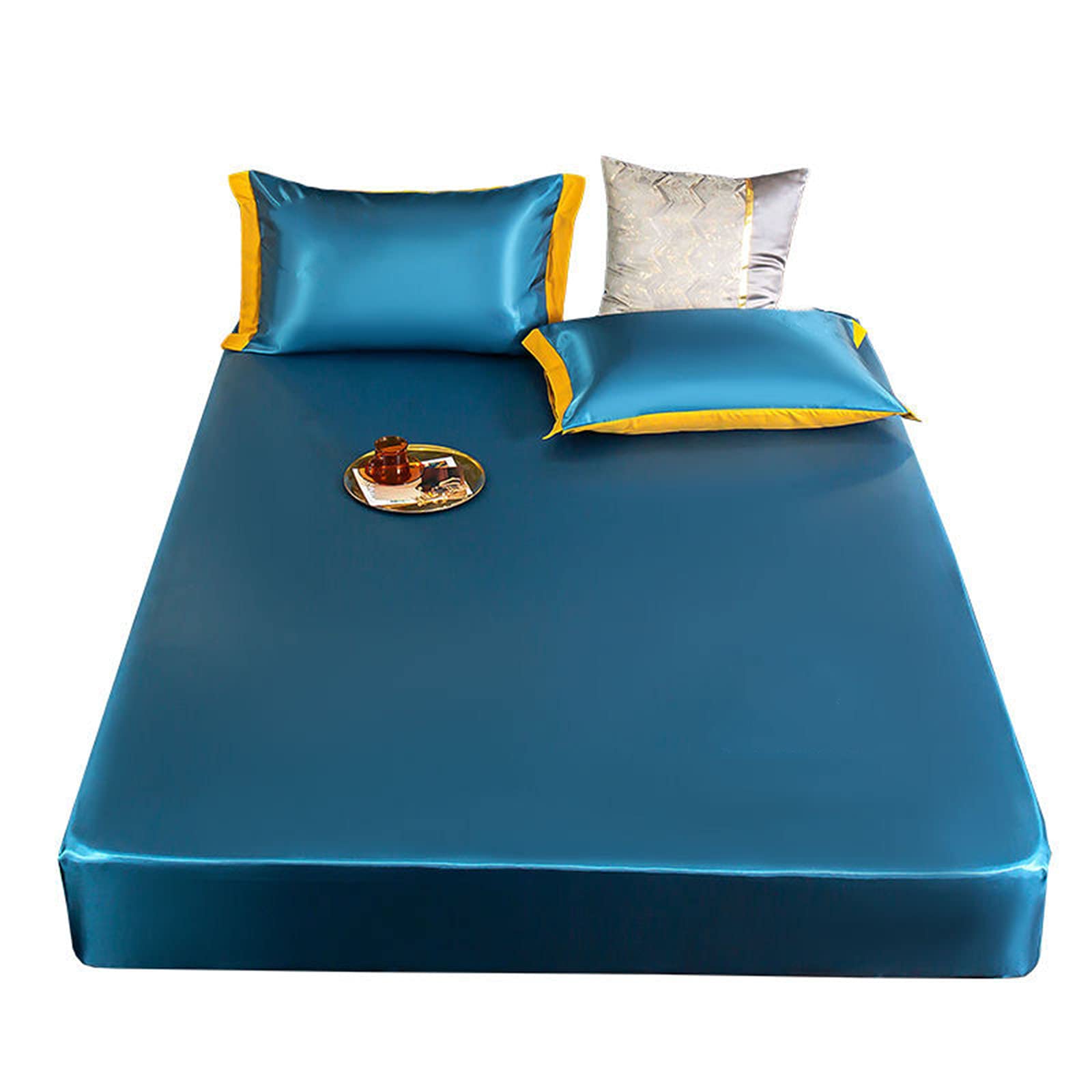VALINK Full Fitted Sheet Set - Ultra Soft Ice Silk Bed Sheets with Pillowcases, Non-Slip Deep Pocket Design, Fade & Wrinkle Resistant, Machine Washable - Perfect for Bedroom, Guest Room & Dorm Comfort