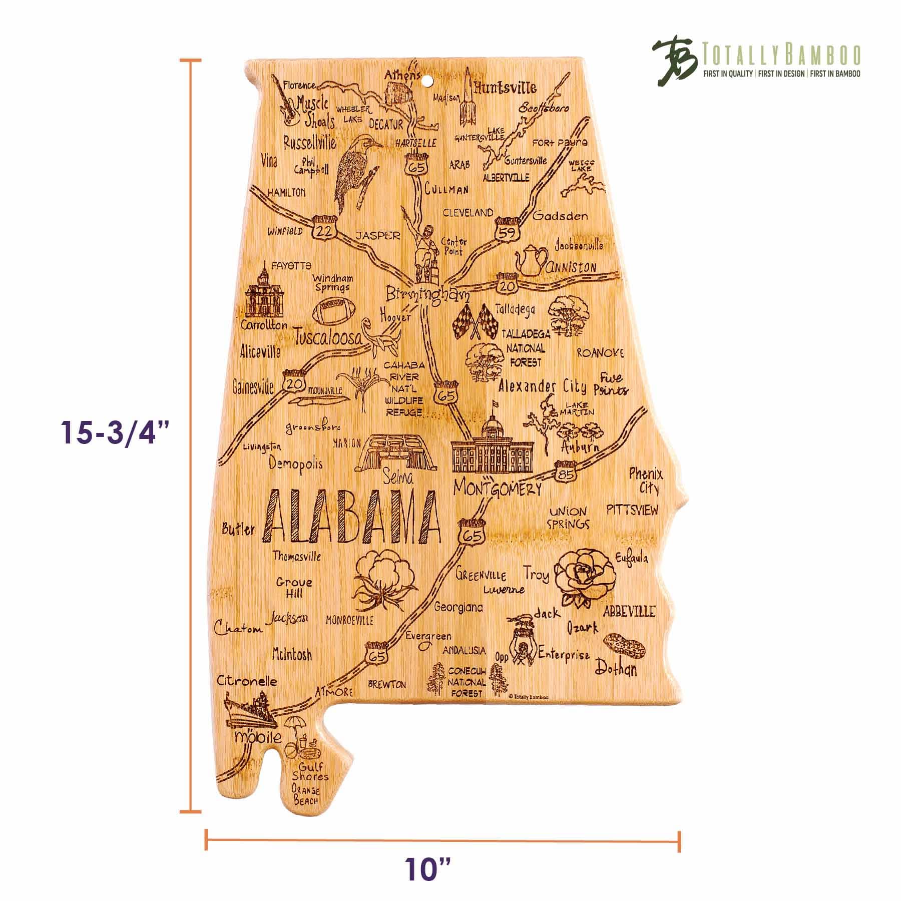 Premium 10 x 15 3/4 Inch Alabama-Themed Wooden Cutting Board - Perfect for Kitchen Prep, Charcuterie Boards & Southern Home Decor
