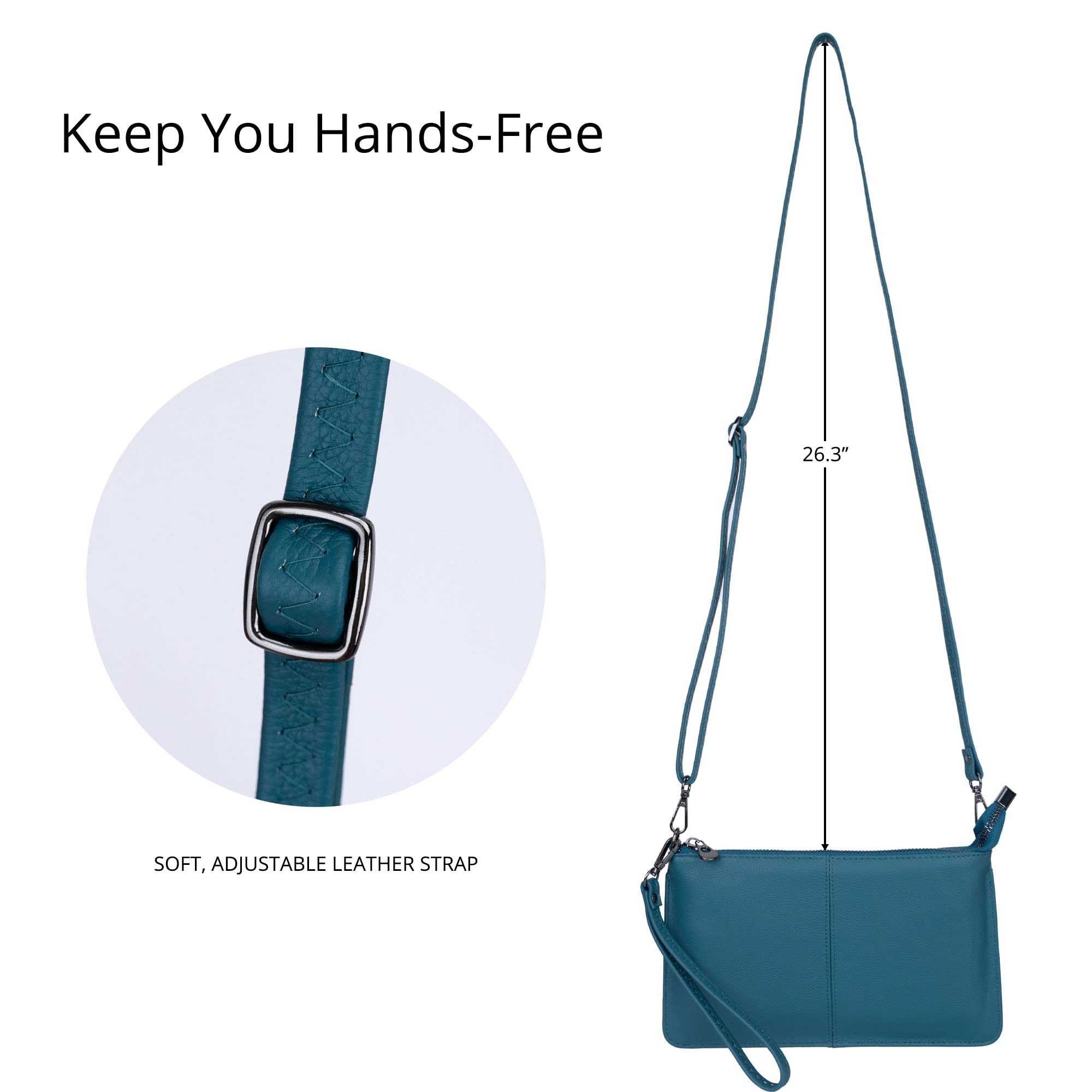 Bveyzi Genuine Leather Wristlet Purse for Women - Elegant Envelope Clutch Wallet & Small Crossbody Bag - Perfect for Evening Parties, Weddings, and Formal Events