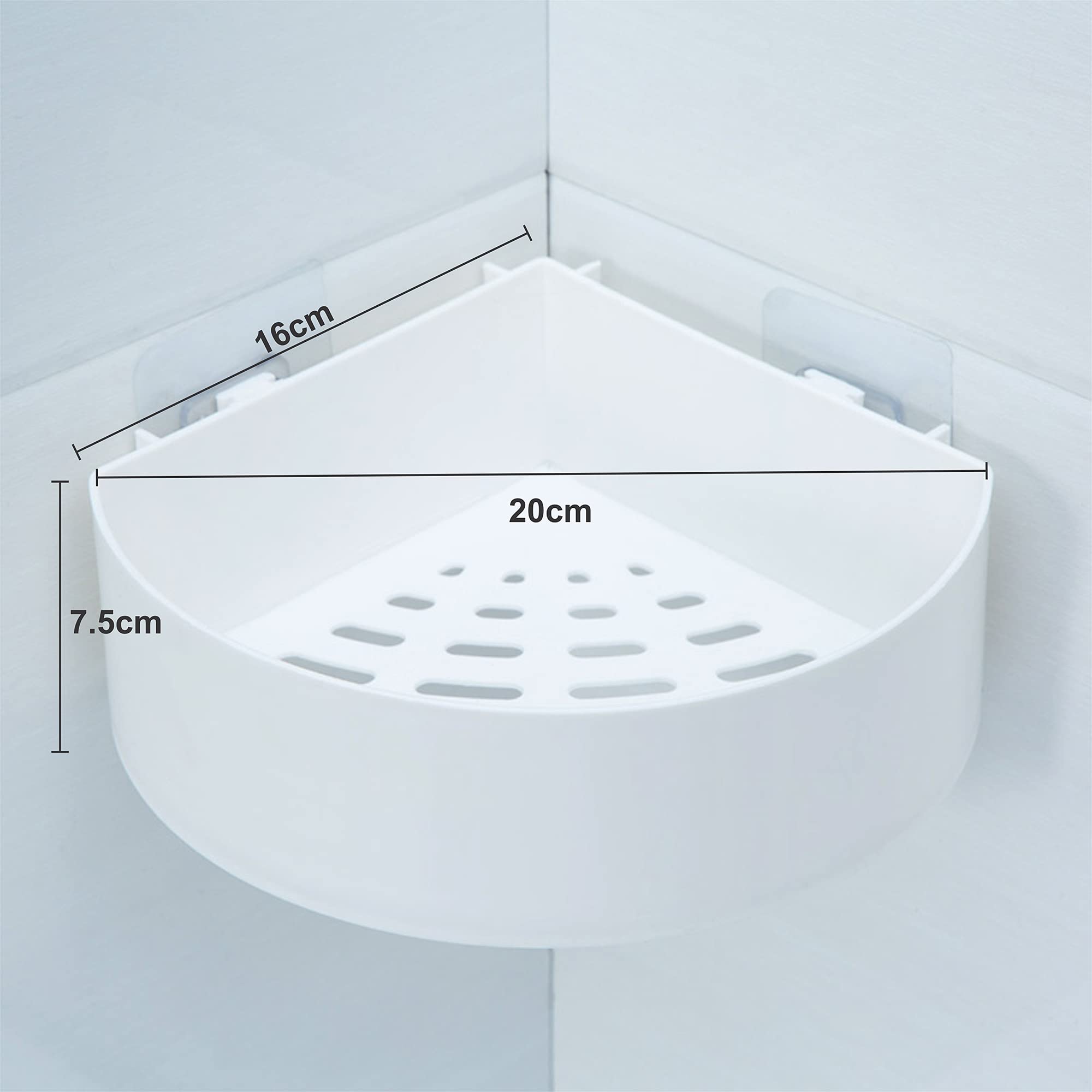 Wolpin Plastic Wall Shelves (2-Pack with 2 Soap Cases) - Round Corner Self-Adhesive Bathroom & Kitchen Storage Shelf - Multipurpose Wall Holder for Shower, Bathroom Organization - White - Perfect for Small Space Saving & Home Decor