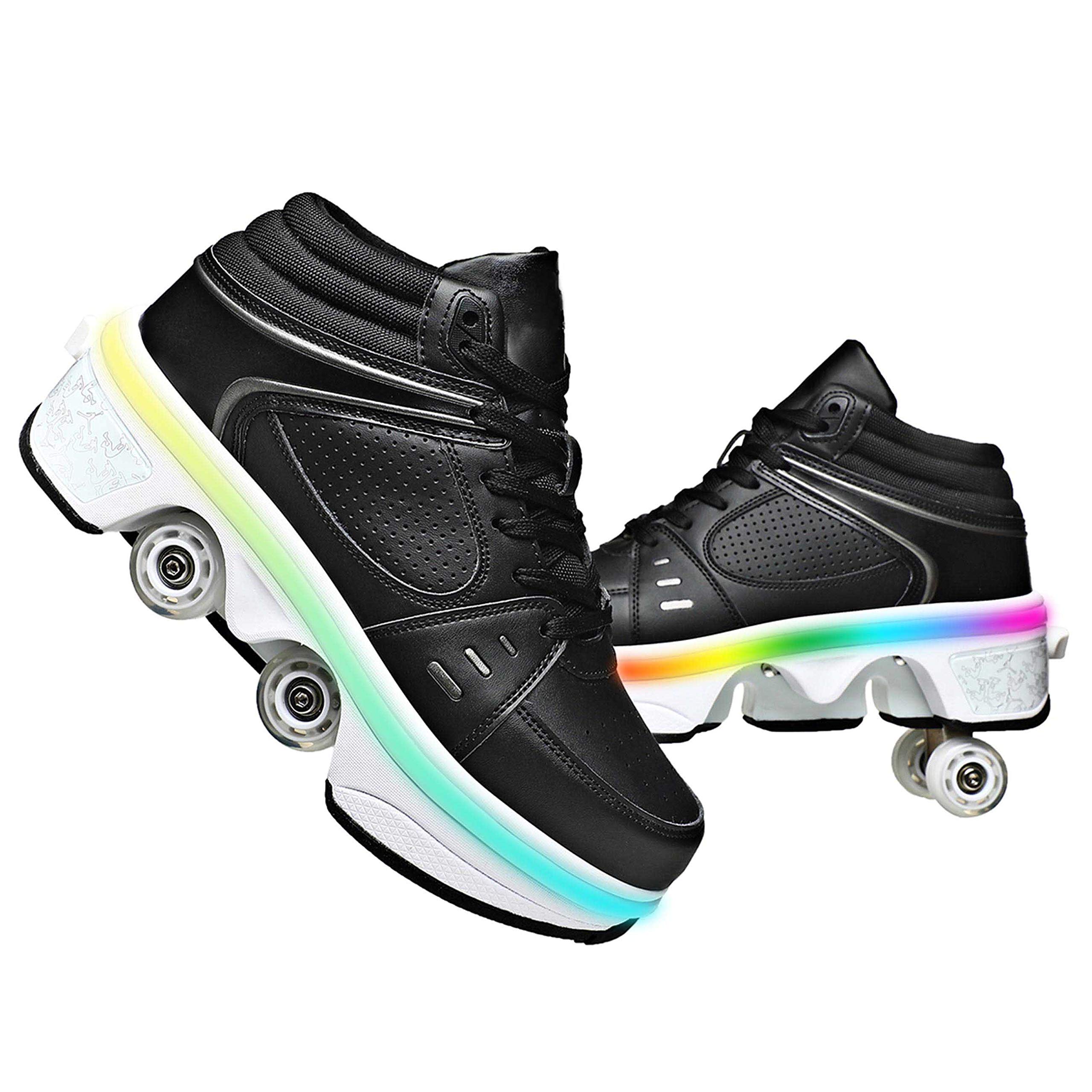 USB Rechargeable LED Roller Skate Shoes for Girls & Boys - Adjustable Wheels, Fashionable Parkour & Skating Shoes for Kids - Perfect for Outdoor Play, School, and Sports Activities
