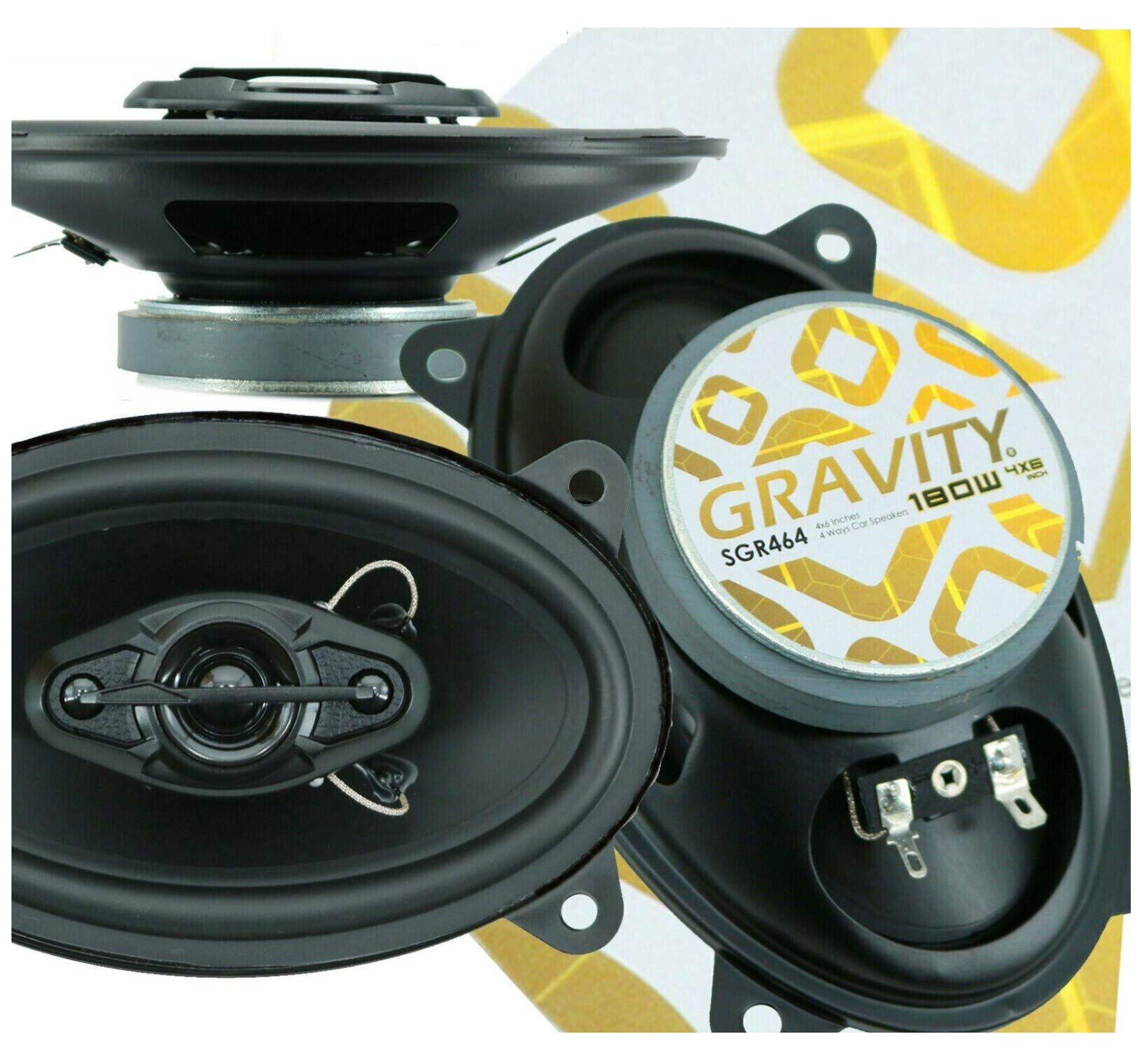 4X Gravity SGR464 4x6-Inch 4-Way 180W Peak Power Car Speakers - 2 Pairs | CEA Rated, Alpha Cellulose Cones & Moisture-Resistant Rubber Surround | Perfect for Car Audio Upgrades, Trucks & SUVs