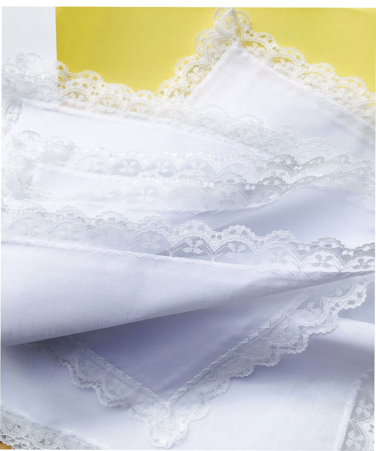 Bulk White Cotton Lace Handkerchiefs - 12 Pack Wedding Bridal Handkerchiefs for Ceremony, Reception & Gift Giving - Elegant Lace Trimmed Hankies for Special Occasions