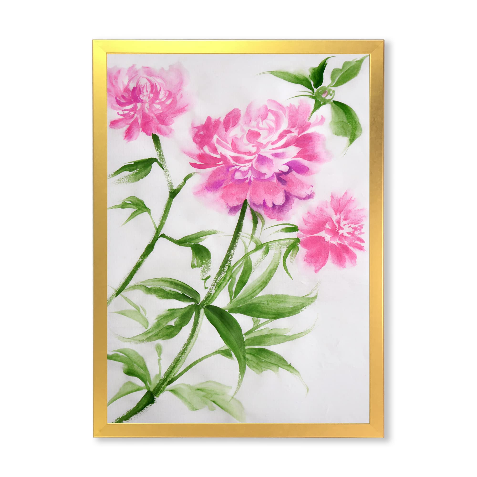 Purple Peonies Bush II Traditional Framed Wall Art - Vintage Floral Painting for Living Room, Bedroom & Office Decor