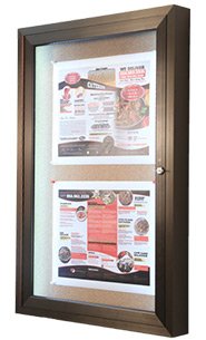 27x41 Inch Outdoor LED Lighted Enclosed Cork Bulletin Board - Weatherproof Wall Mounted Metal Display Case with Single Door for Schools, Offices & Business Signage