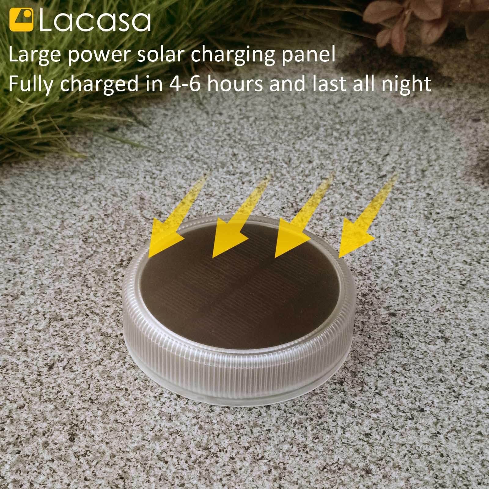 Lacasa 4-Pack Solar Deck Lights Outdoor Waterproof LED - Solar Powered Garden Step Lights for Driveway, Dock, Marine, Yard, Patio & Pathway - Dusk to Dawn Round Warm White Lighting - Perfect for Landscape, Backyard & Outdoor Decor