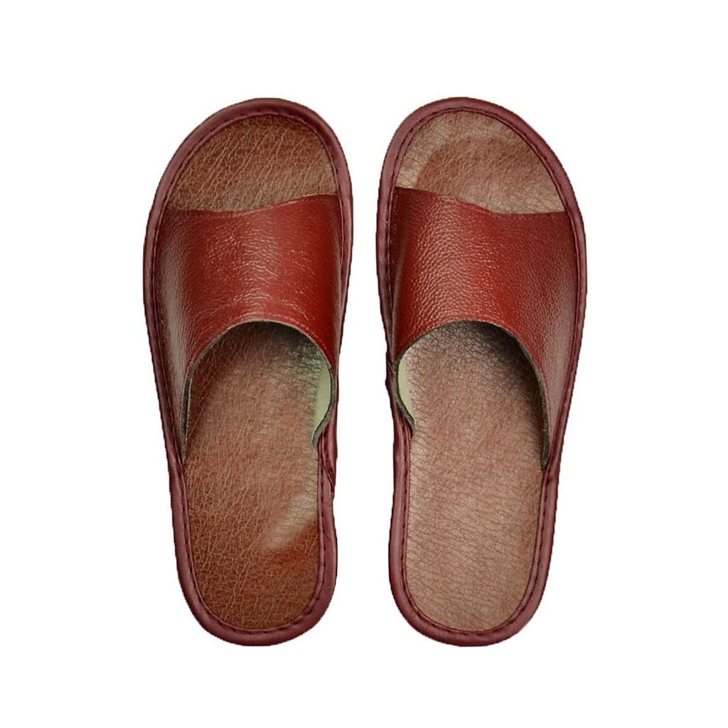 YHUA Genuine Cow Leather Slippers for Men & Women - Non-Slip Indoor House Shoes with Soft PVC Soles - Comfortable Casual Home Footwear for Spring & Summer (Color: Brown, Size: US 10) - Perfect for Lounging, Relaxing at Home or Light Outdoor Use