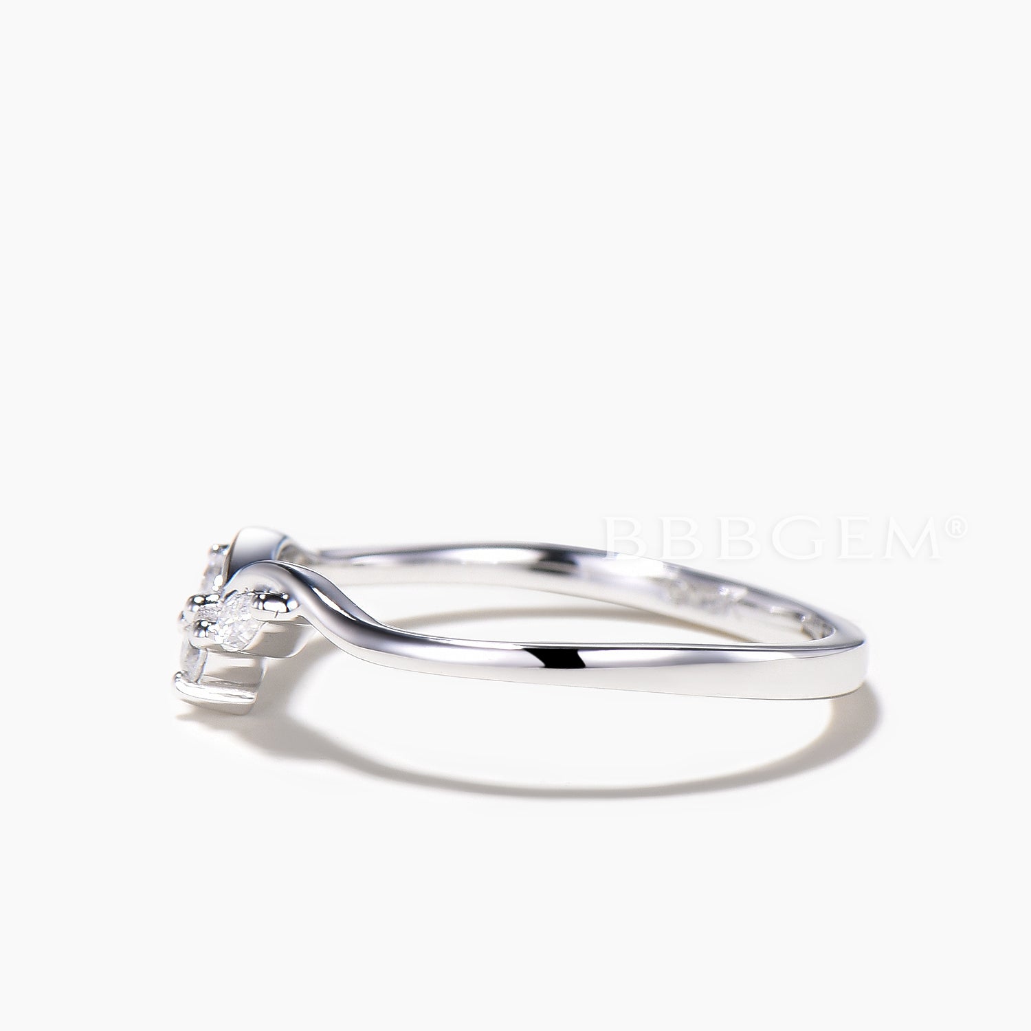 Three Stone Band Mixed Cut Moissanite Diamond Curved White Gold Wedding Ring for Women | Elegant Engagement & Anniversary Jewelry Gift