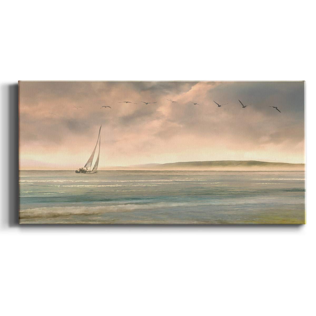 Modern Ocean Sailboat Canvas Wall Art - Blue Landscape Print for Living Room, Bedroom, Kitchen, Bathroom & Office Decor - Ready to Hang 24x48 Inches - Perfect for Coastal, Nautical & Beach-Themed Home Interiors