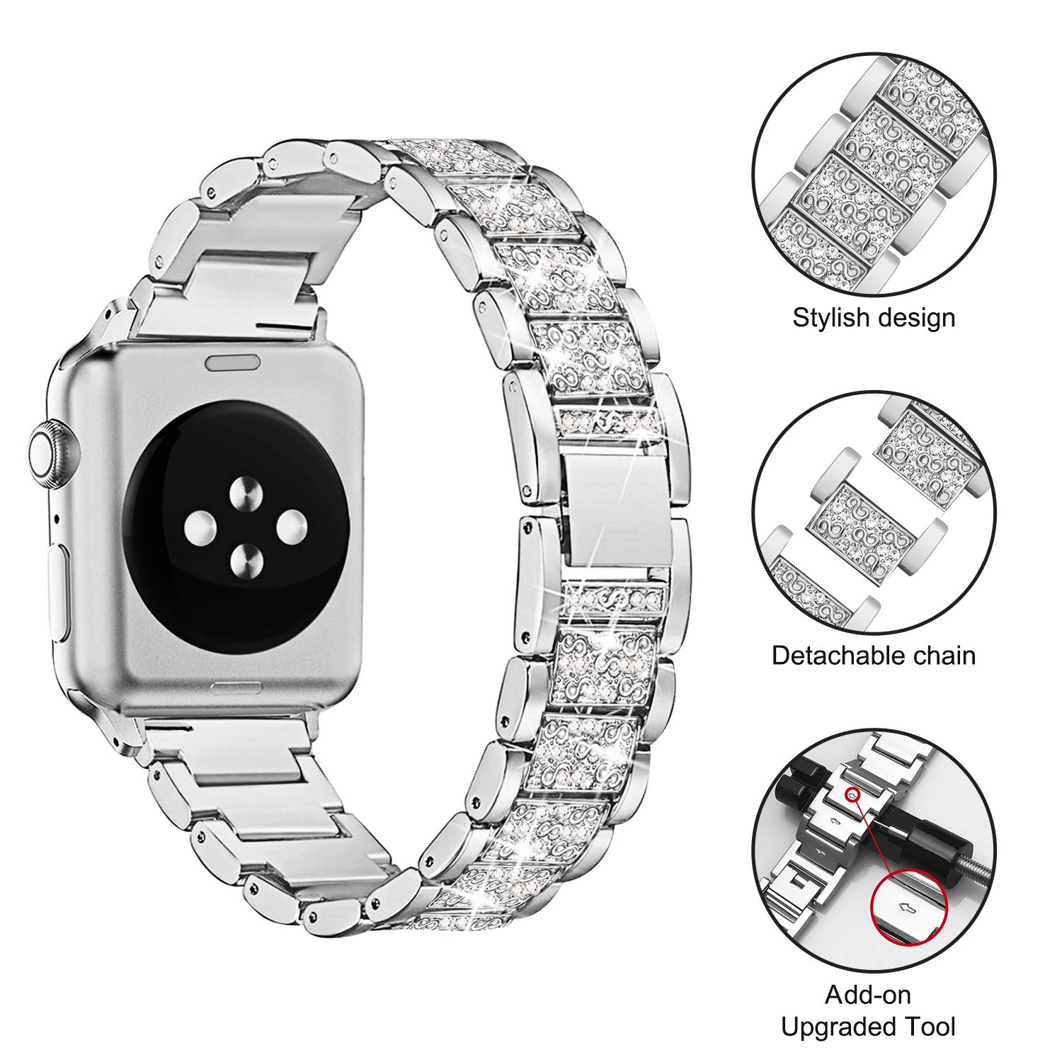 Mesime Compatible Apple Watch Band with Screen Protector Case - Jewelry Replacement Strap for 38mm/40mm/41mm/42mm/44mm/45mm/46mm iWatch Series 10/9/8/7/6/5/4/3/2/1/SE - 2 Pack Protective Cover for Women - Perfect for Workouts, Office & Everyday Fashion