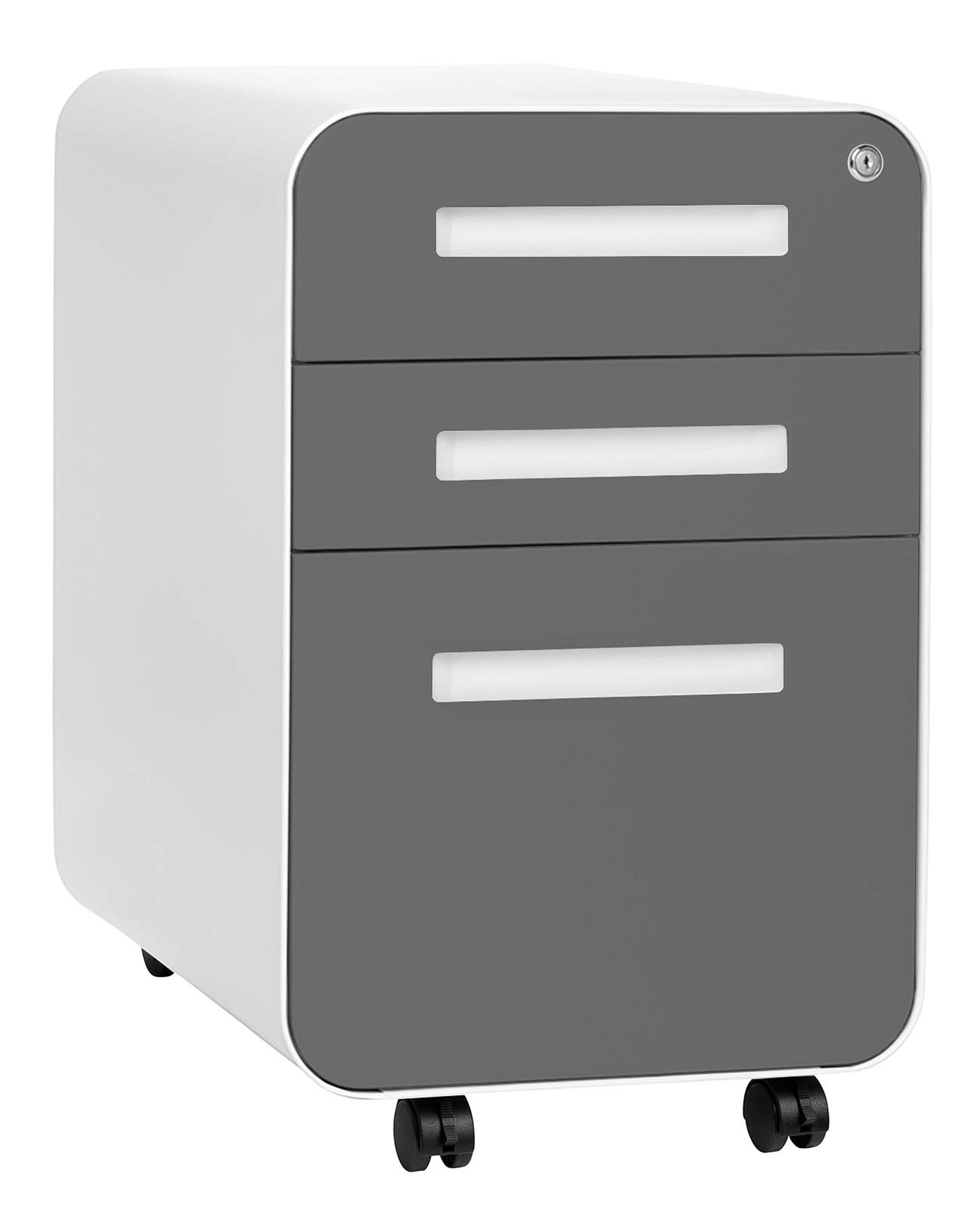 Laura Davidson 3-Drawer Locking File Cabinet - Under Desk Metal Filing Cabinet for Legal & Letter Folders, Wheels & Stationary Feet, Pre-Assembled, Dark Grey - Perfect for Home Office, Small Business & Professional Workspaces