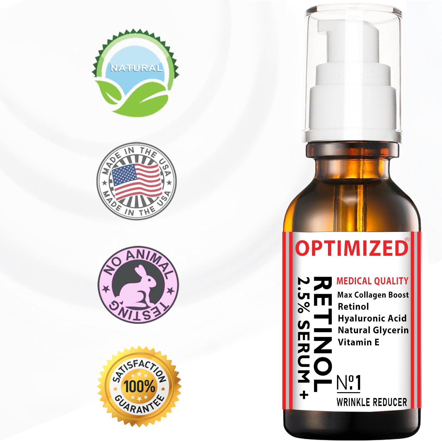 2.5% Retinol Serum with Hyaluronic Acid & Vitamin E - Anti-Aging Face Serum to Reduce Wrinkles, Fine Lines & Dark Spots - Hydrating Formula with Glycerin for Even Skin Tone - 1 fl oz | Perfect for Nighttime Skincare Routine & Daily Anti-Aging Regimen