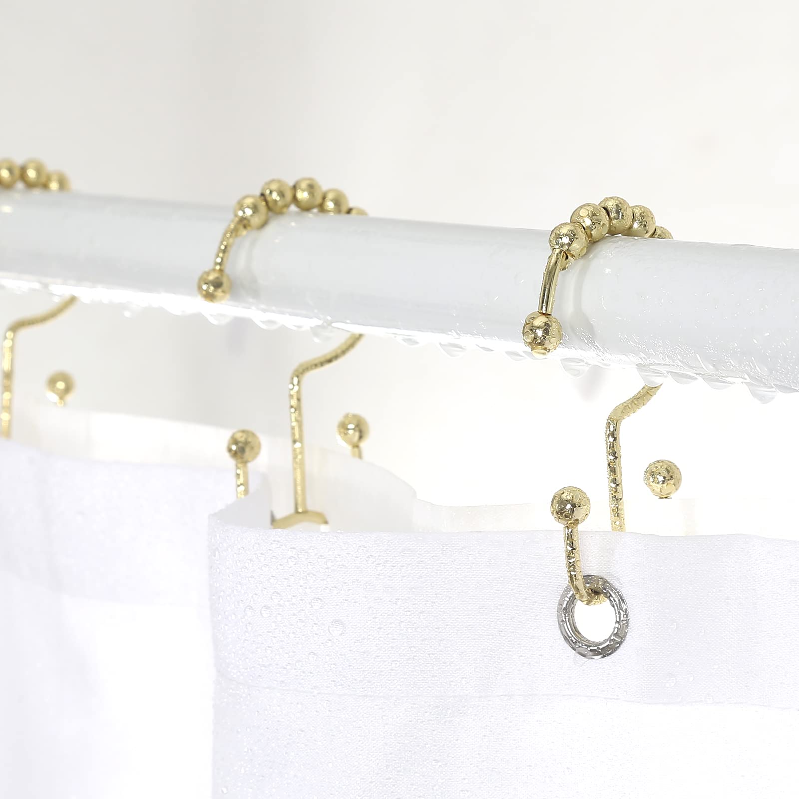 Premium Stainless Steel Gold Shower Curtain Hooks - Rust Proof Double Sliding Rings for Shower Curtains & Liners | Elegant Bathroom Decor for Modern Homes (Gold)