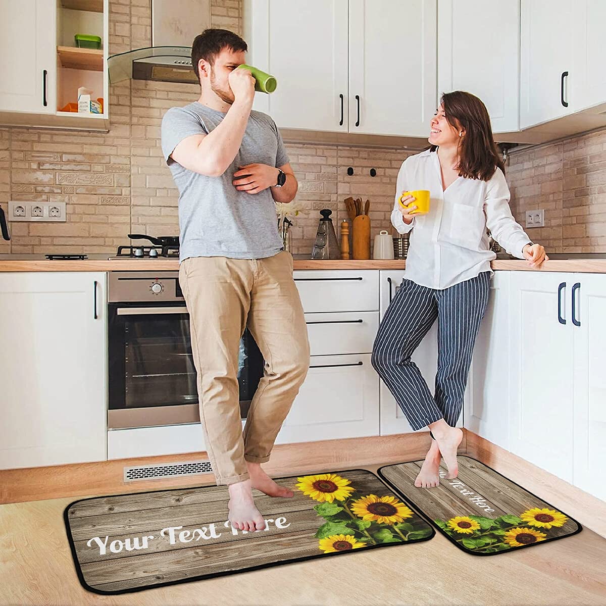 DOMIKING Non-Slip Sunflower Kitchen Rugs - 2 Pack Custom Farmhouse Floor Mats with Anti-Fatigue Comfort for Standing, Kitchen Decor & Entryway Use - Perfect for Cooking, Dishwashing & Home Decor