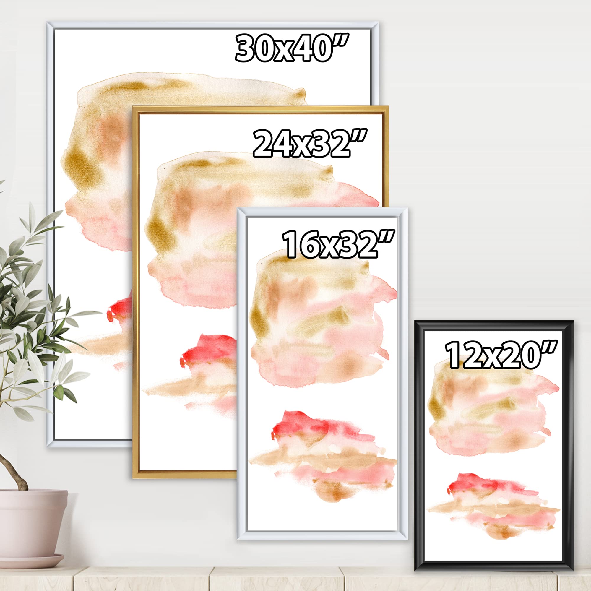 Abstract Pink Gold Beige and Red Spots Framed Canvas Wall Art Print - Modern Home Decor for Living Room, Bedroom & Office
