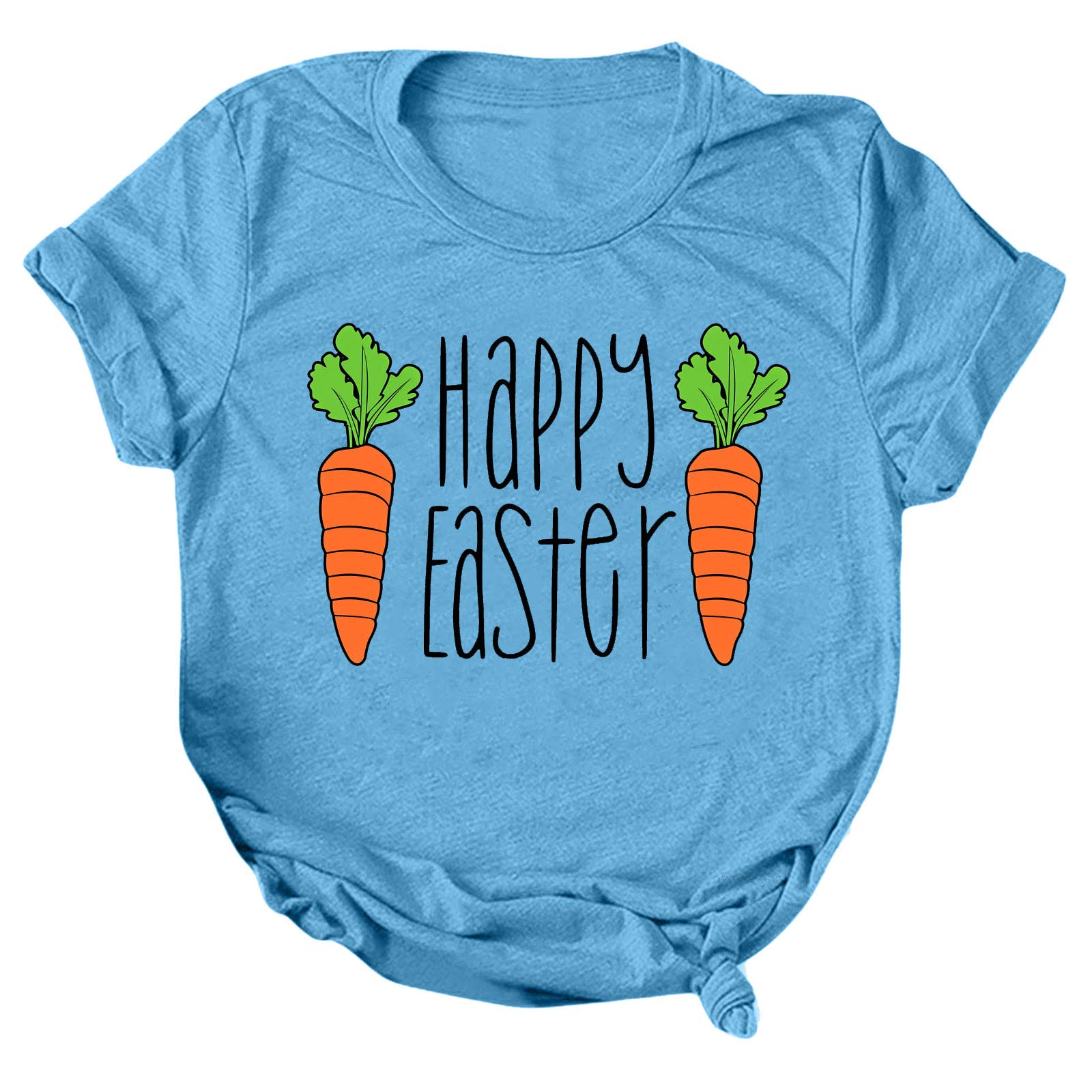 FMCHICO Women's Happy Easter Graphic T-Shirt - Funny Carrot Design Printed Short Sleeve Top for Spring Festivals, Easter Party & Casual Wear