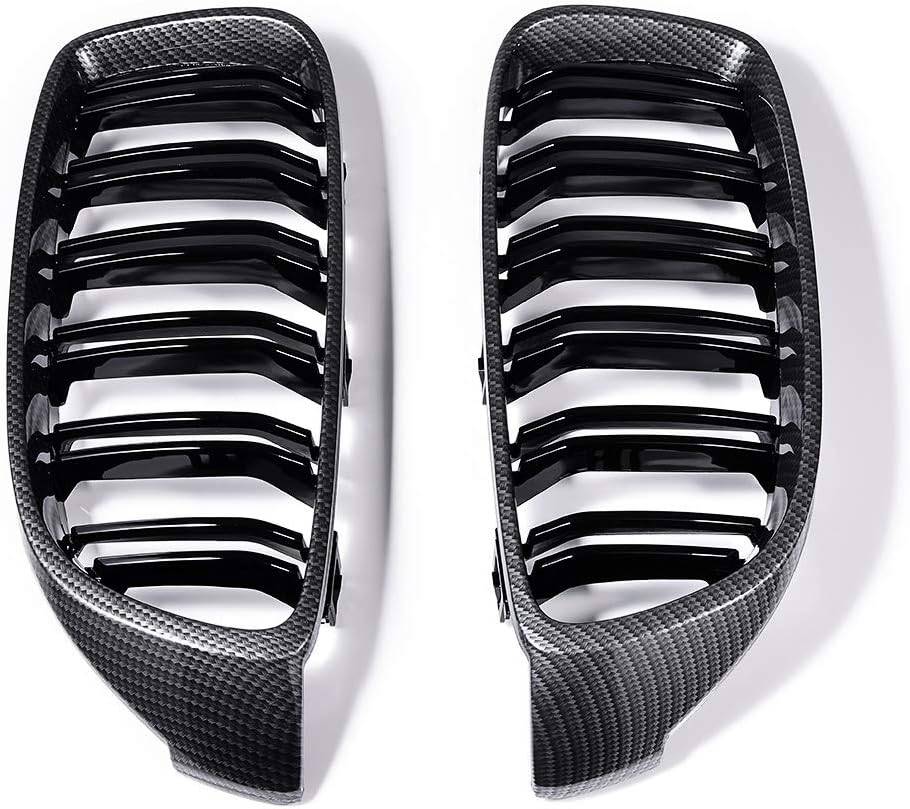 2014-2019 BMW 3 Series & 4 Series F32 F33 F36 F82 M4 F80 M3 Gloss Black Double Slat Kidney Grille - Front Bumper Replacement for Enhanced Style & Performance