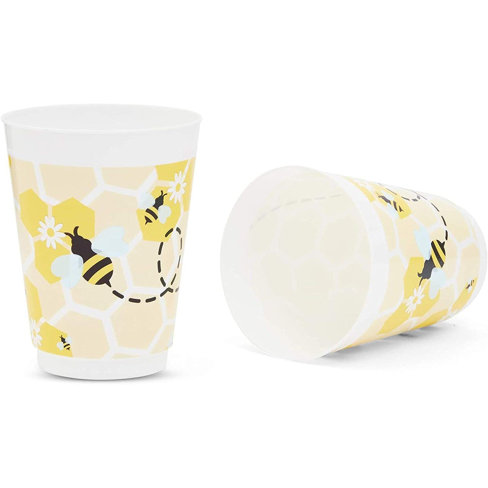 BLUE PANDA 16-Pack Reusable Plastic Bumble Bee Cups for Baby Shower Party Supplies - Eco-Friendly Disposable Drinkware for Kids Birthday, Garden Party & Summer Picnics
