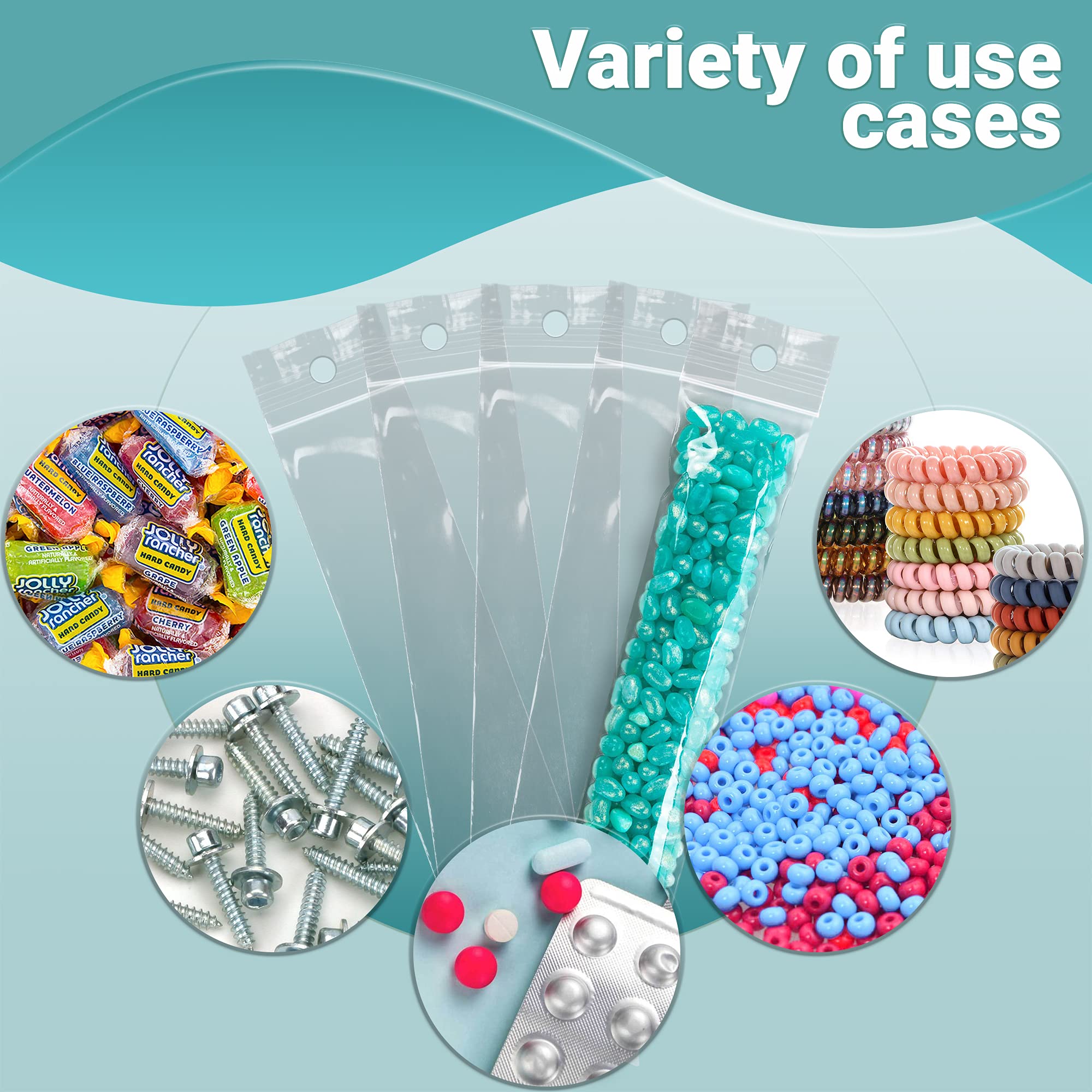 1000 Pack Clear Reclosable Zipper Bags with Hanging Hole - 2x12 Inch Resealable Plastic Bags (2 Mil) for Pills, Jewelry, Snacks & Small Items | Durable Polyethylene Packaging | Perfect for Retail, Organizing & Food Storage