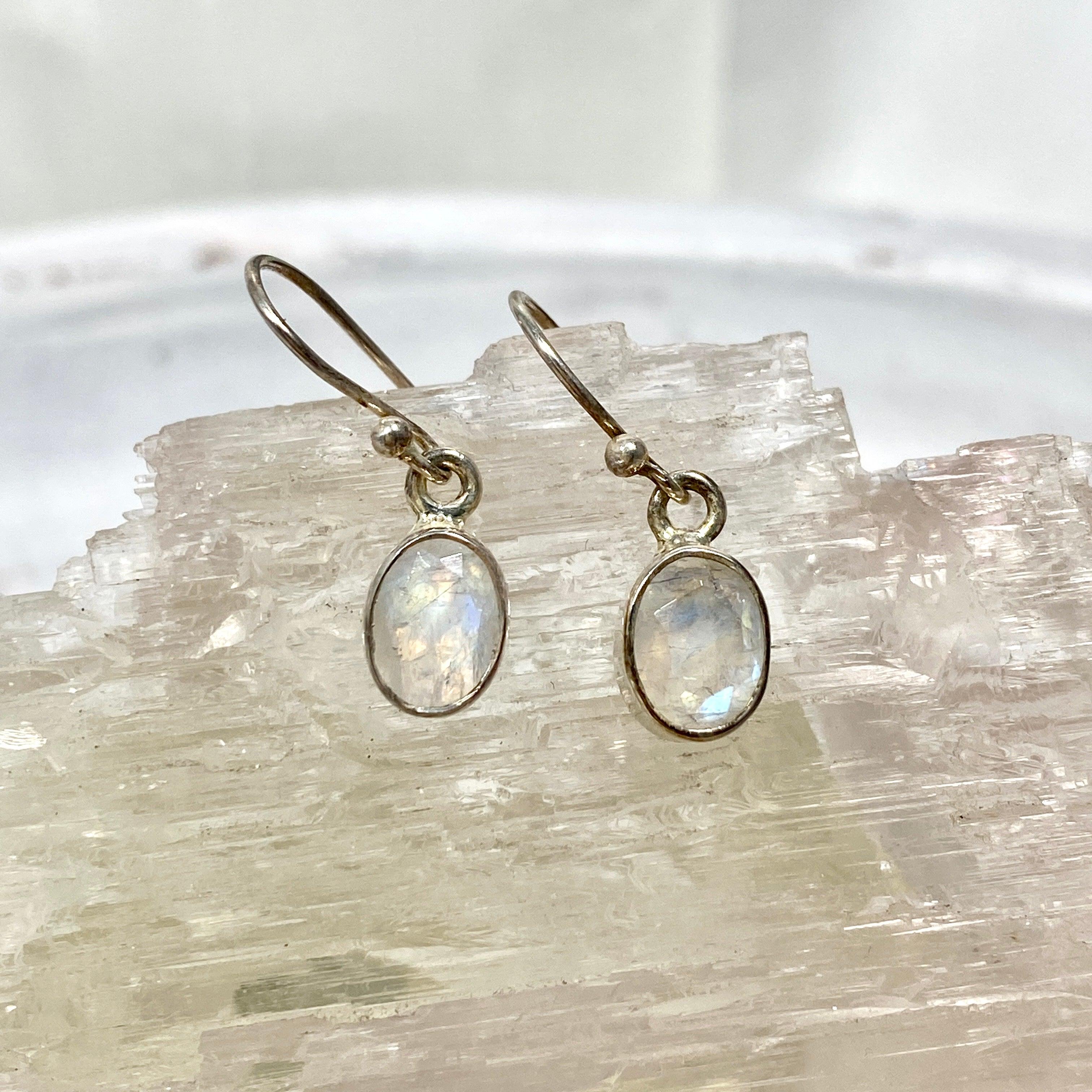 Moonstone Petite Oval Faceted Earrings R2363 MSO – Elegant Dainty Jewelry for Women, Perfect for Weddings, Parties & Everyday Wear
