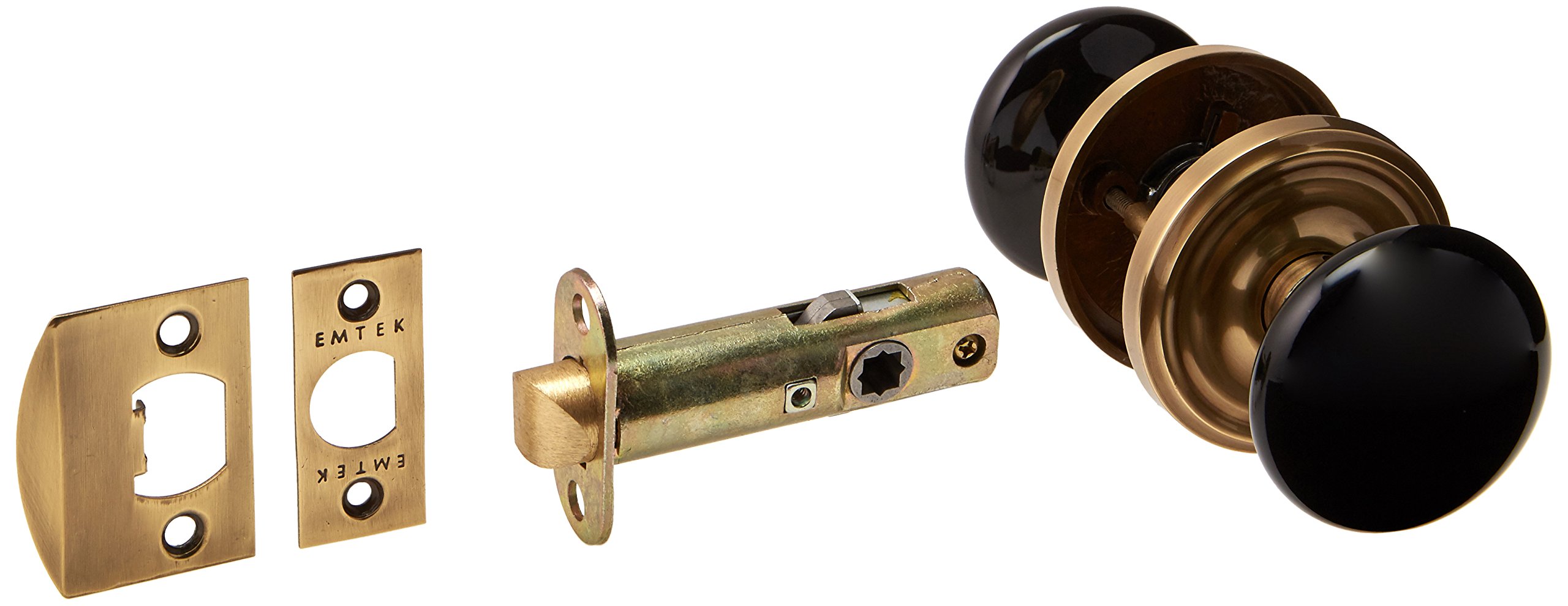 Vintage Black Porcelain Door Knobs with Classic Rosette Set in Antique Brass - Privacy Door Hardware for Bedroom, Bathroom & Interior Doors