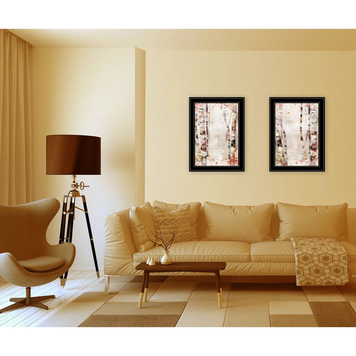 Ken Roko Abstract Birchwood Paths 2-Piece Wall Art Set - Black Framed Modern Home Decor for Living Room, Bedroom & Office