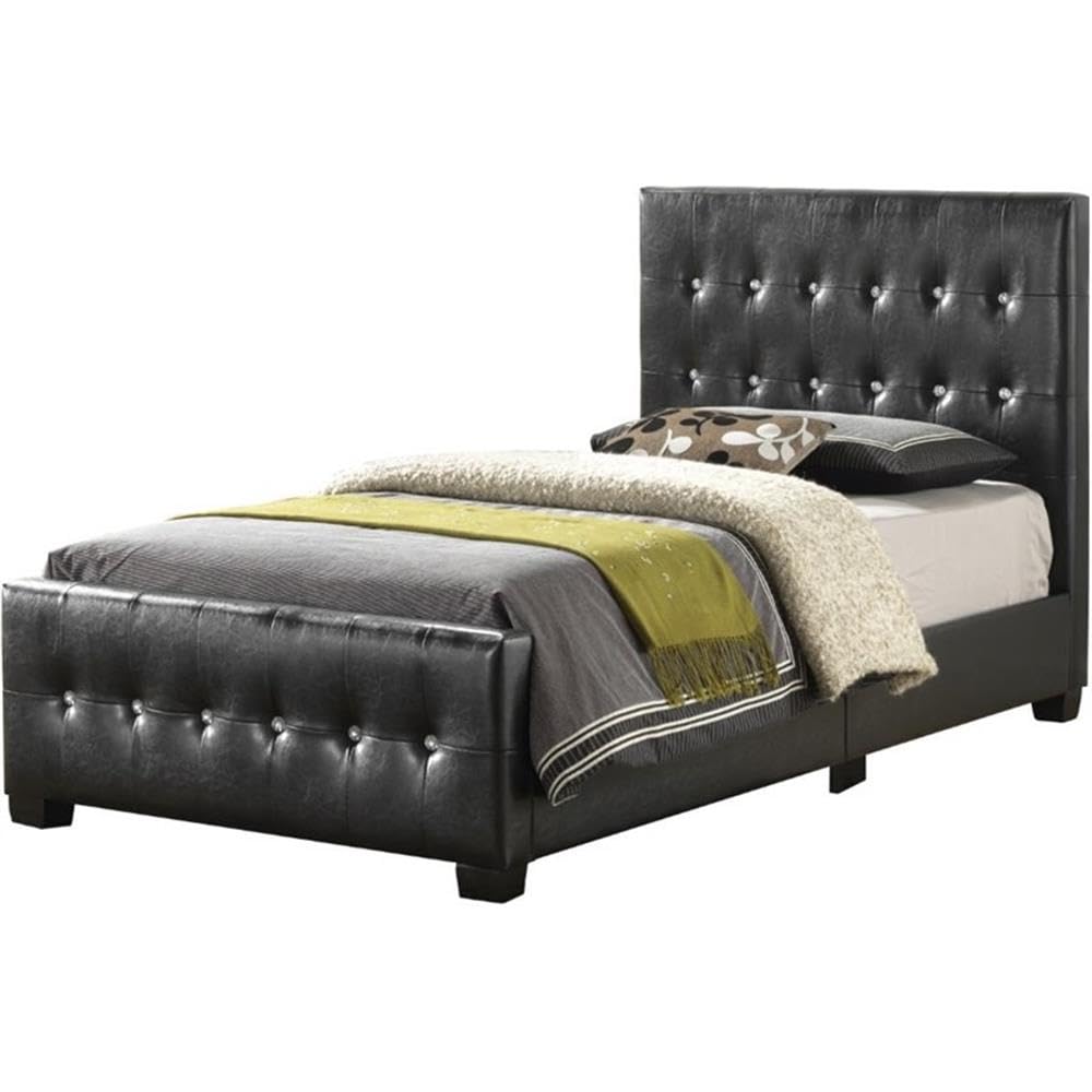 Glory Furniture Diamond Faux Leather Upholstered Twin Bed Frame in Black - Modern Kids & Guest Room Furniture for Small Spaces