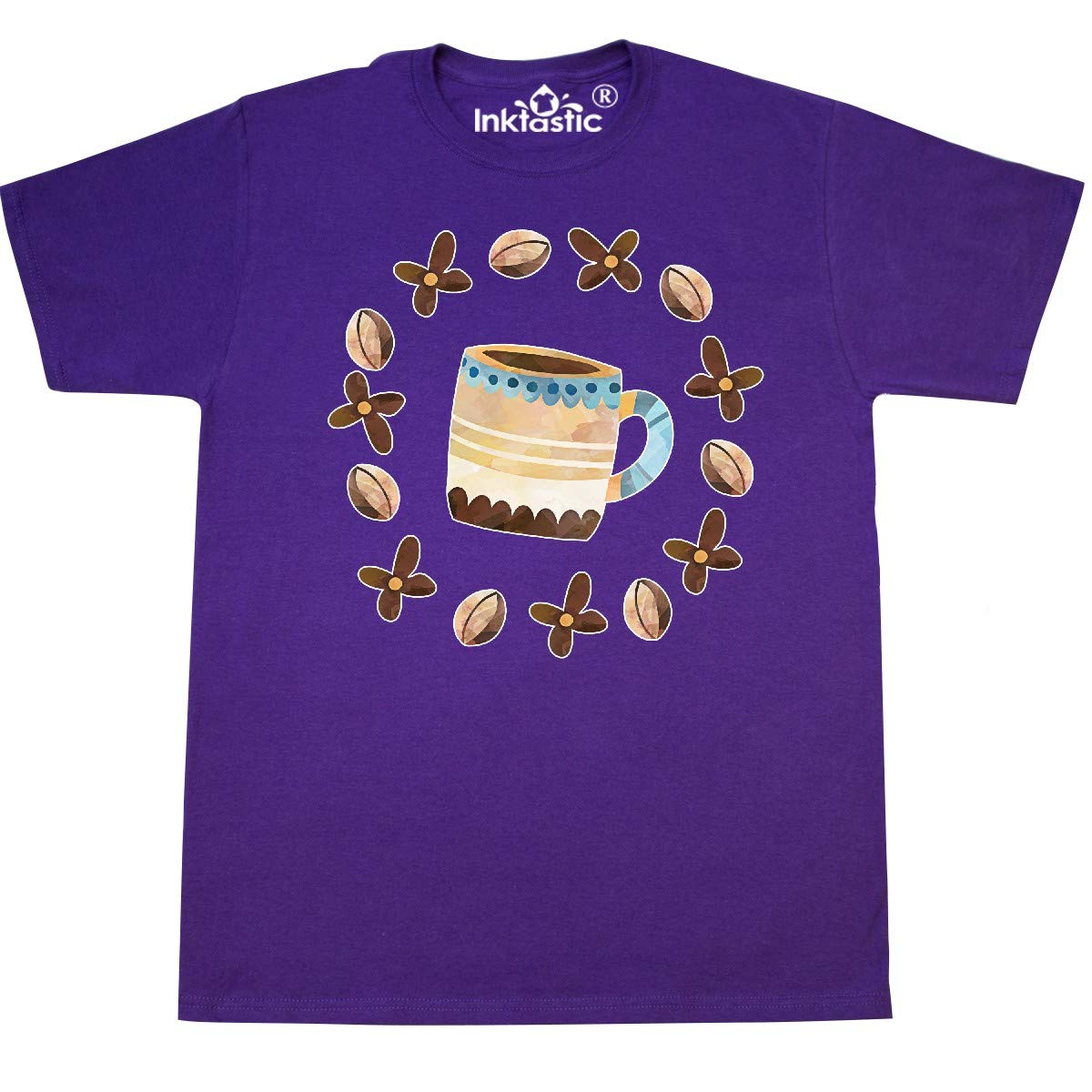 Inktastic Coffee Beans Flower Circle Coffee Cup Graphic T-Shirt - Perfect for Coffee Lovers, Baristas & Casual Wear