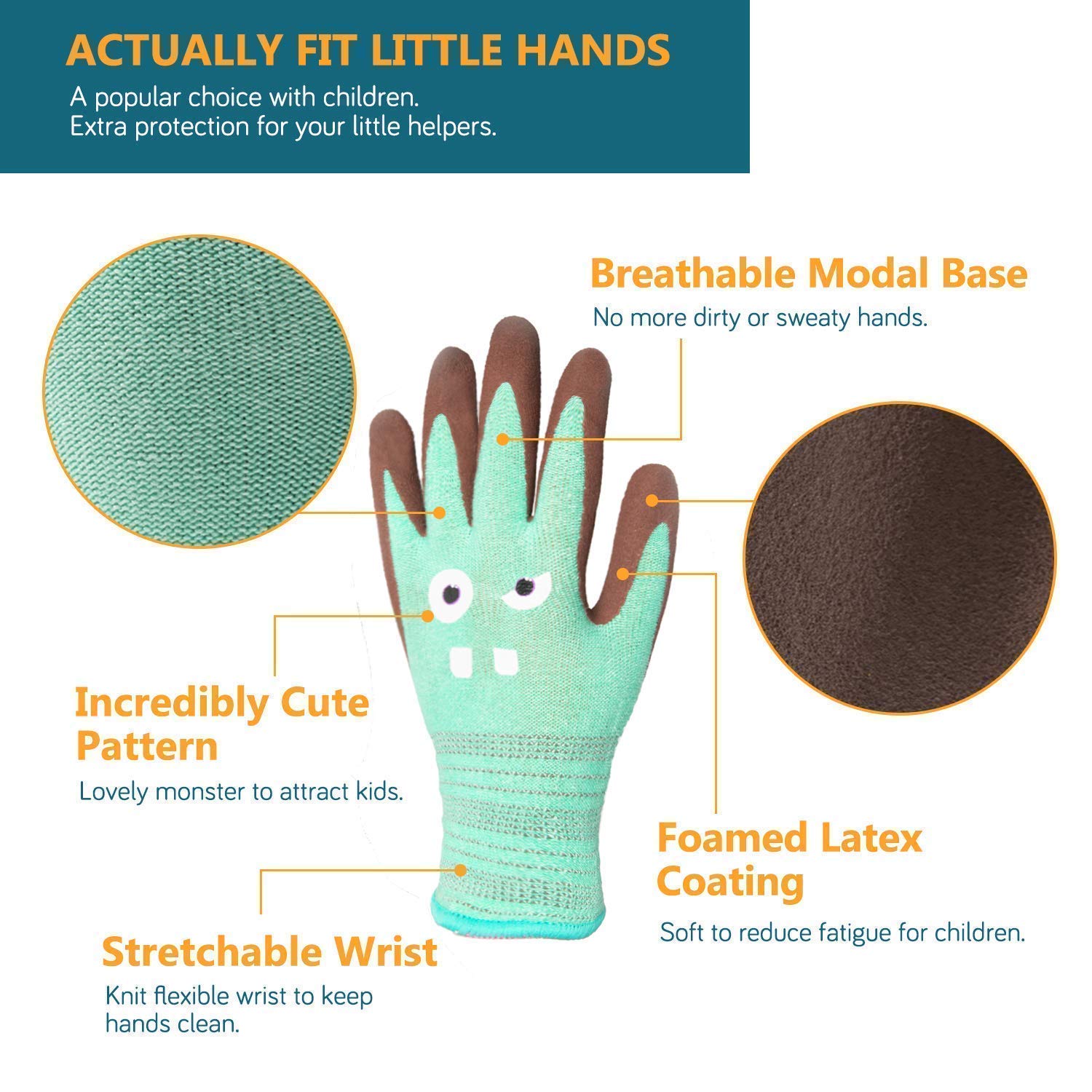 COOLJOB Women's Medium Gardening Gloves (6 Pairs) & Kids Gardening Gloves for Ages 2-5 (2 Pairs) - Family Pack for Planting, Weeding & Outdoor Activities