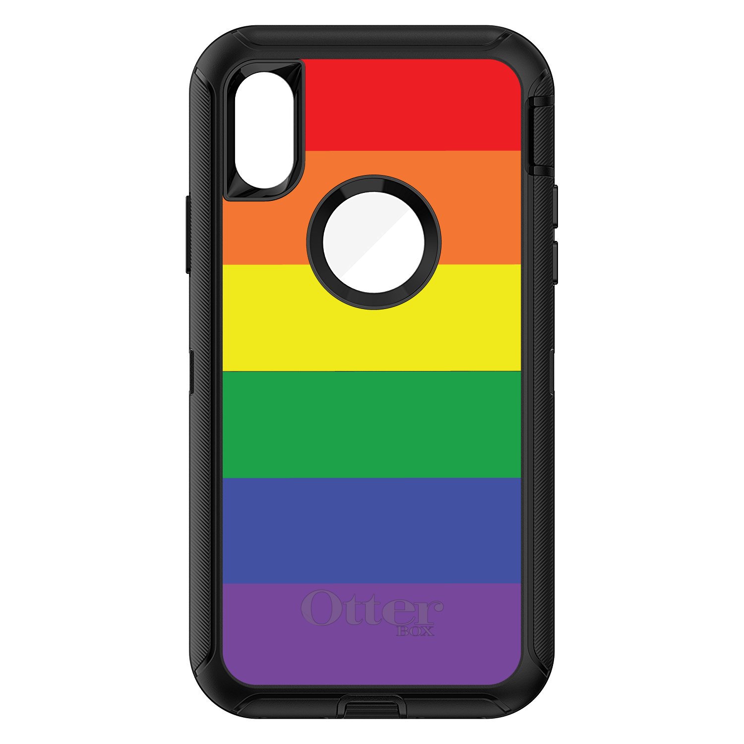 DistinctInk iPhone XR Case (6.1 Inch) - Rainbow Stripes LGBTQ Pride Protective Cover - OtterBox Defender Style Replacement - Durable Shockproof Phone Case for Daily Use & LGBTQ Support