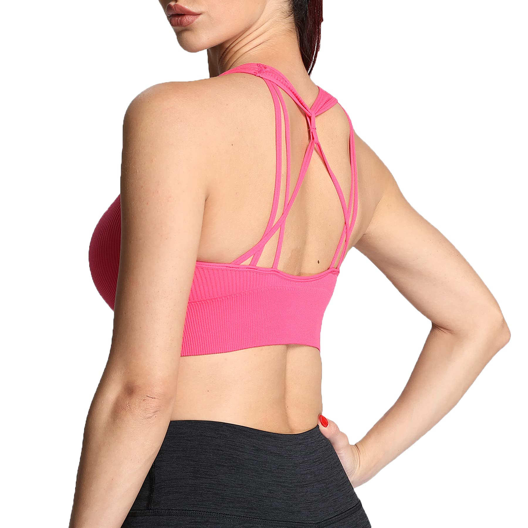 Aoxjox Women's Seamless Ribbed Sports Bra - Workout Running Yoga Crop Top Tank for Fitness & Activewear - Perfect for Gym, Jogging and Daily Wear