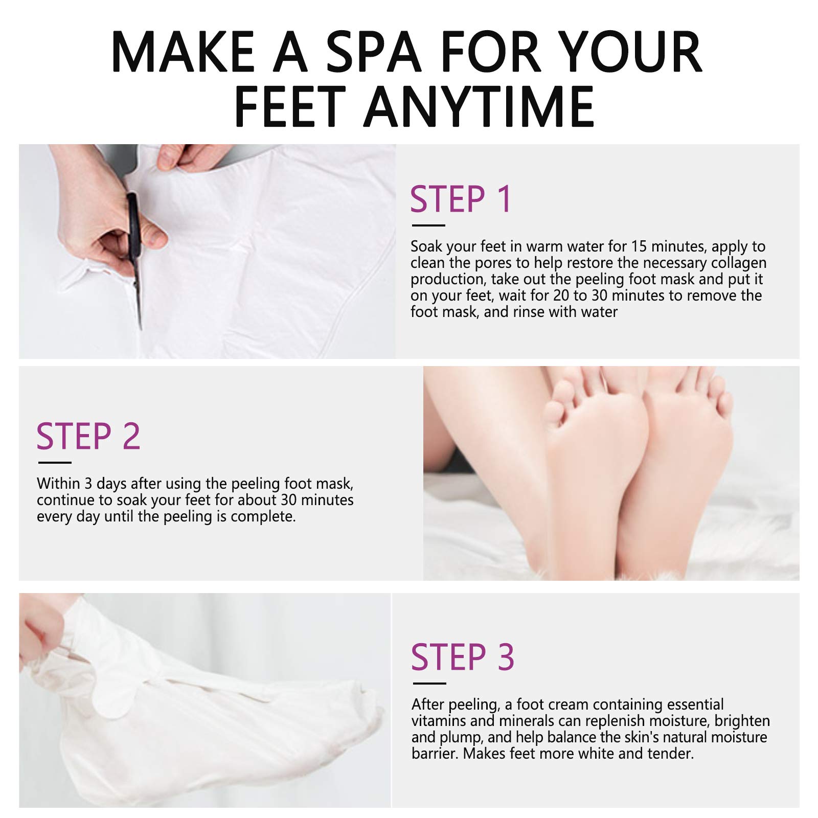 3-Pack Foot Peel Mask & Care Kit - Lavender Exfoliating Peel Off Mask, Cleansing Mousse & Moisturizing Cream for Dead Skin & Callus Removal - Perfect for At-Home Pedicures & Foot Spa Treatments (Men & Women)