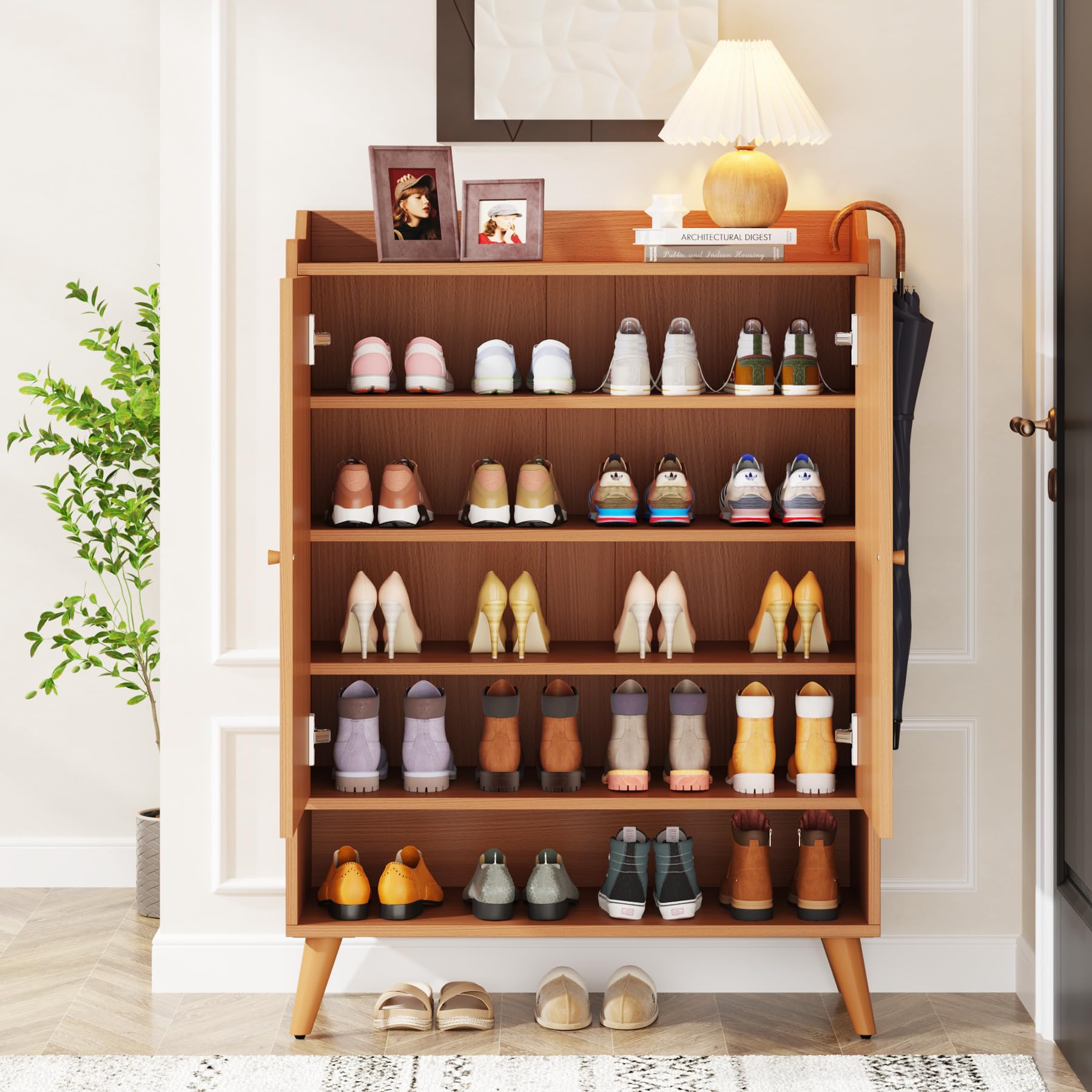 Tribesigns 5-Tier Wooden Shoe Storage Cabinet with Adjustable Shelves & Doors - Narrow Shoe Organizer for Entryway, Hallway, Closet - Perfect for Small Spaces & Home Organization