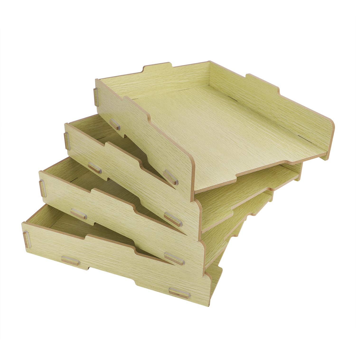 4-Tier Stackable Wooden Office File Organizer - A4 Letter Paper Storage, Magazine Rack & Desk Organizer for Home & Office - Perfect for Document Filing, Stationery Storage & Workspace Organization