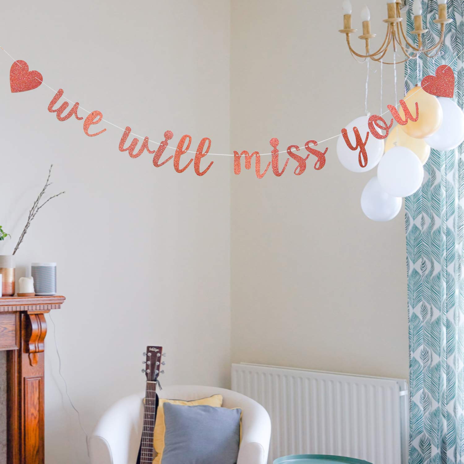 Rose Gold Glitter 'We Will Miss You' Banner - Retirement Party Decorations Sign for Going Away & Farewell Parties - Office Work Celebration Decor - Perfect for Retirement, Goodbye & Office Sendoff Events