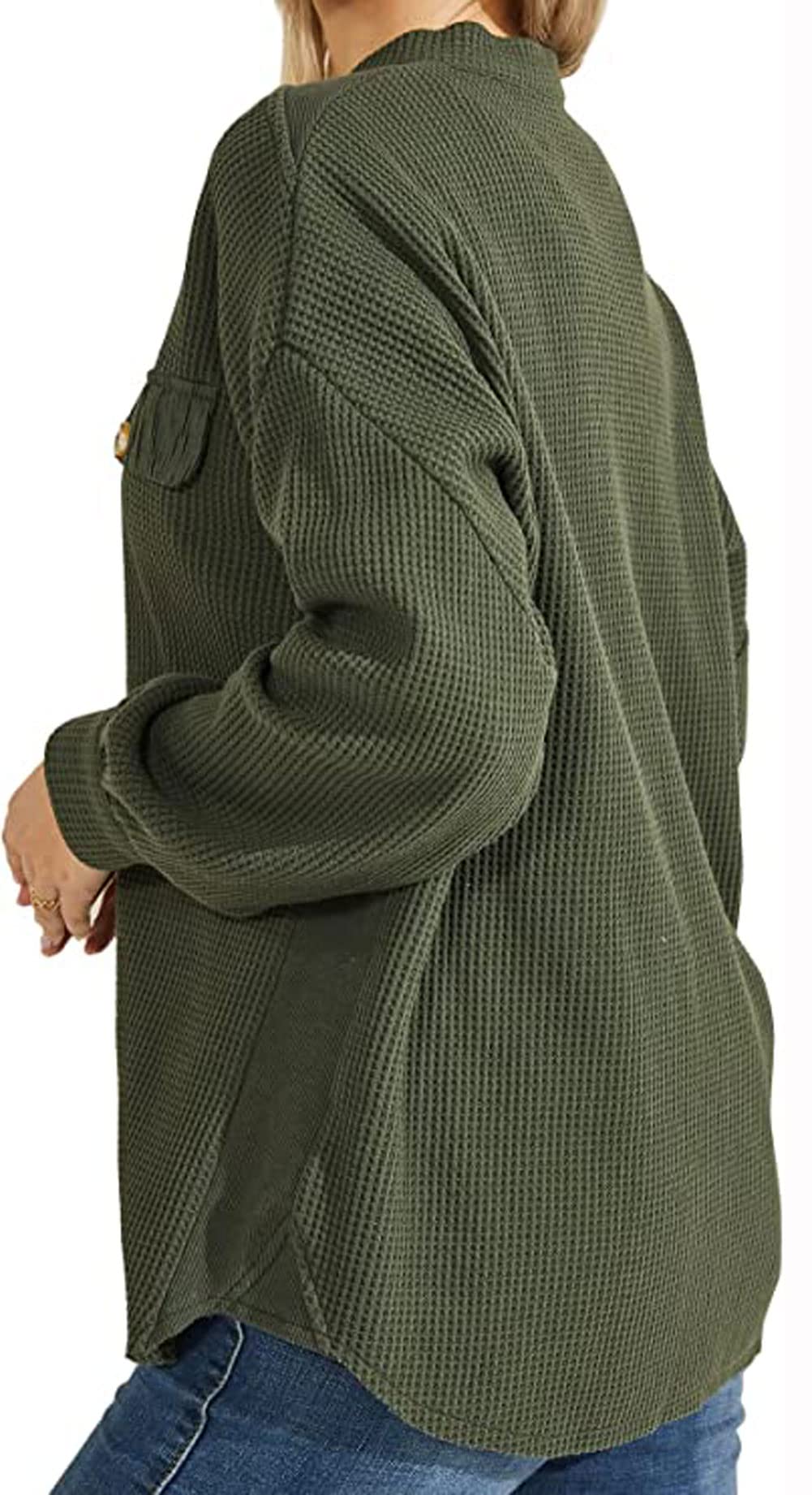Loveimgs Women's Oversized Waffle Knit Shirt - Corduroy Long Sleeve Button Down Shacket Jacket for Fall | Casual Outfit, Layering Essential & Cozy Autumn Fashion