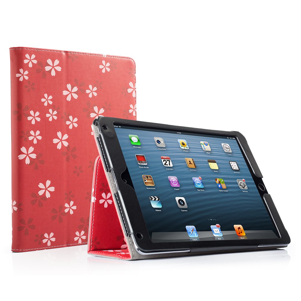 Premium PU Leather iPad 9.7 Inch Case (2018/2017/Air 2/Air 1) - Shockproof Corner Protection & Scratch-Resistant Folio Cover with Auto Sleep/Wake - Floral Red Design for Work, School & Travel