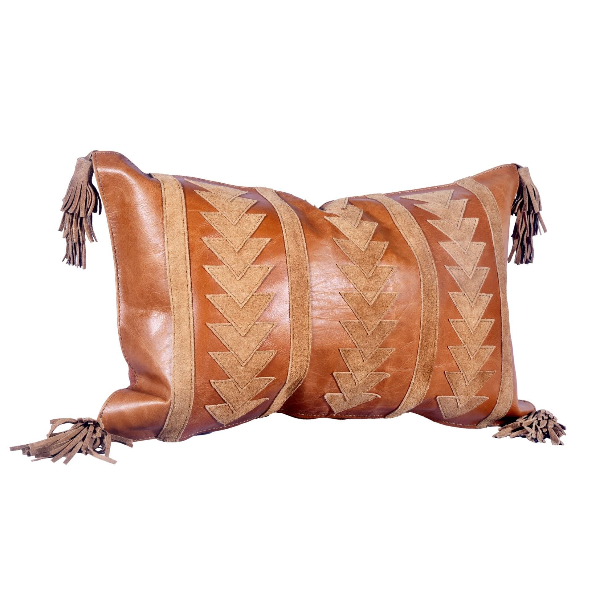 Genuine Leather & Suede Arrow Tasseled Lumbar Pillow - Decorative Throw Pillow for Sofa, Bed, Couch - Perfect for Home, Office & Living Room Decor