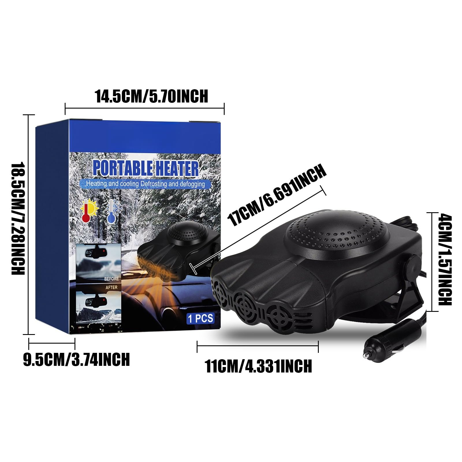 12V 150W Portable Car Heater - Fast Heating & Defrost Defogger for Windshield | Dual-Purpose Vehicle Heater & Warm Breeze Wizard | Perfect for Winter Commuting, Road Trips & Icy Mornings