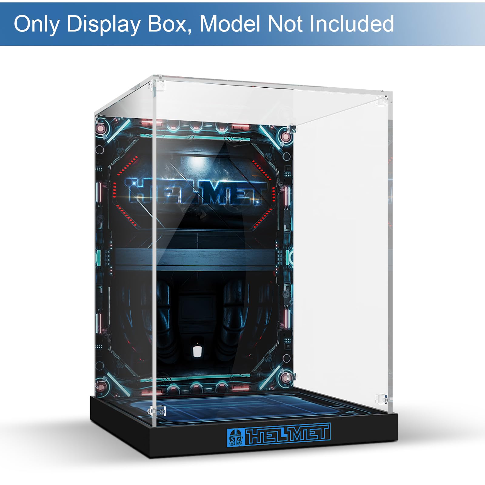 Acrylic Display Case for Lego Star Wars 75349 Captain Rex Helmet & 75350 Clone Commander Cody Helmet - Clear Protective Box with Base & Painted Background - Perfect for Collectors & Home Decor