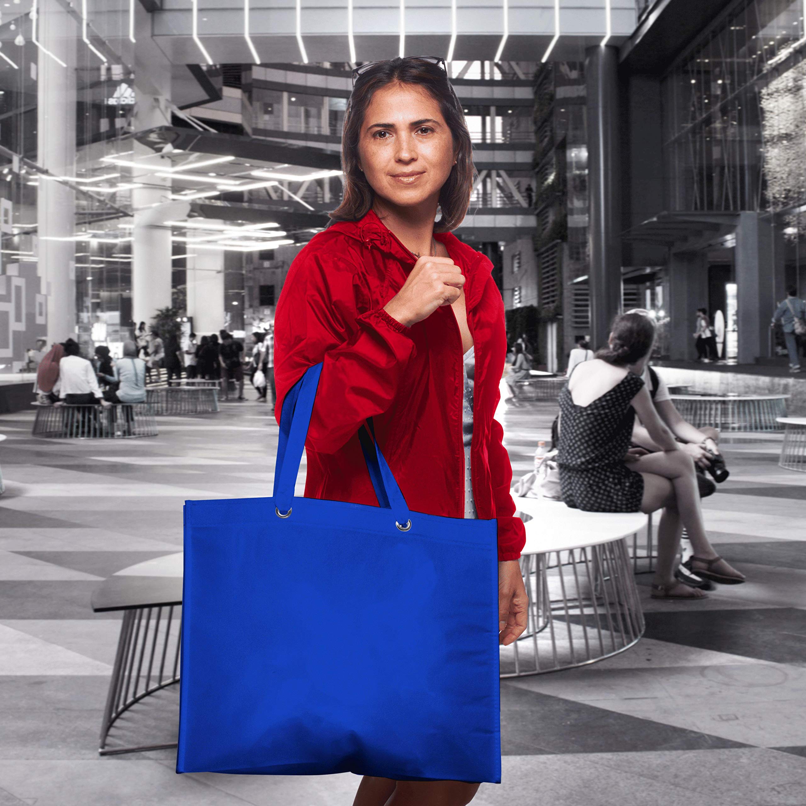 10 Pack Reusable Canvas Shopping Tote Bags - Eco-Friendly Grocery Bags for Shopping, Farmers Market & Travel - Blue (Great for Groceries, Beach Trips & Daily Errands)