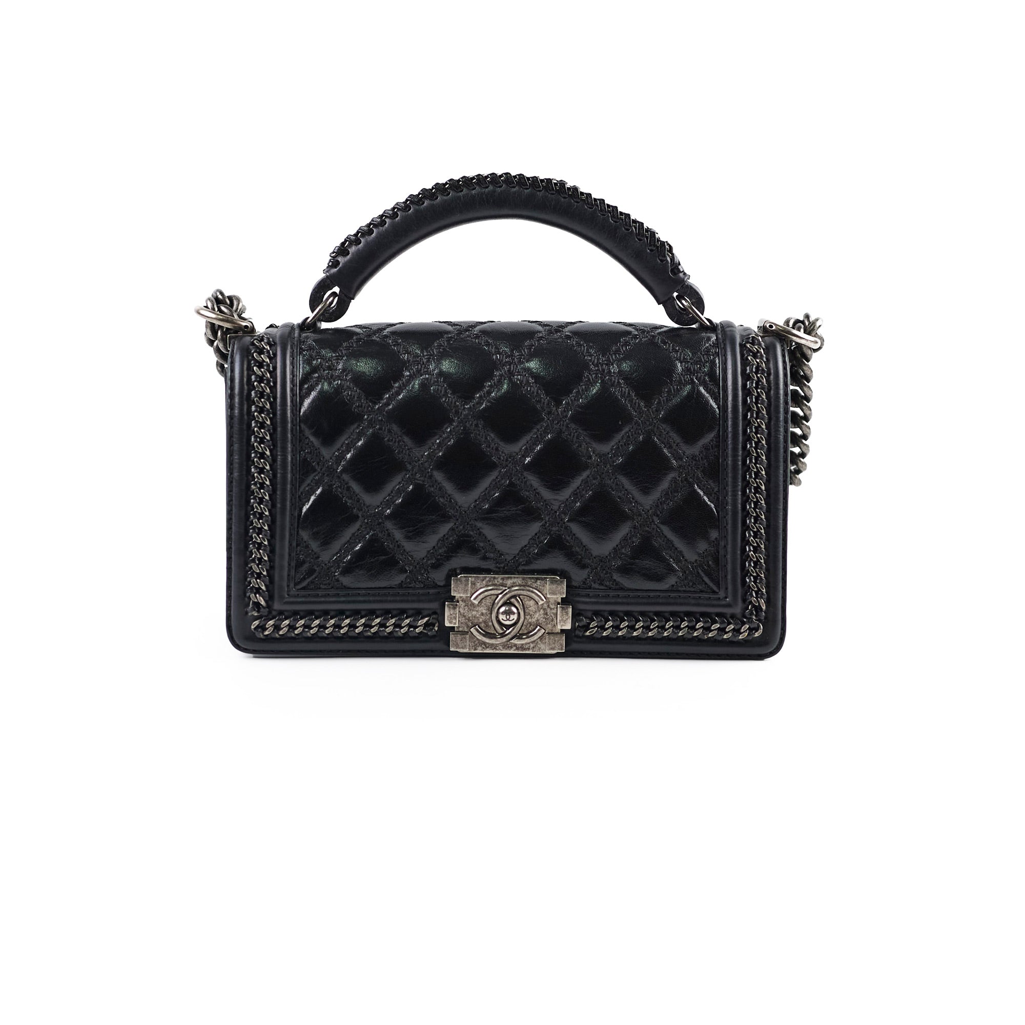 Chanel Black Quilted Calfskin Medium Boy Bag with Top Handle - Series 21 | Luxury Crossbody Purse for Women, Perfect for Date Night & Evening Events