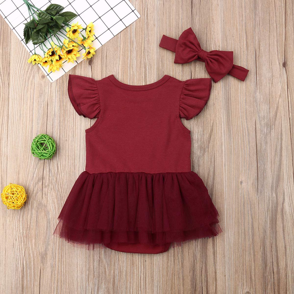 Newborn Baby Girl Ruffle Sleeve Tutu Dress Set with Bow Headband - Summer Outfit for Photoshoots, Birthday Parties & Special Occasions