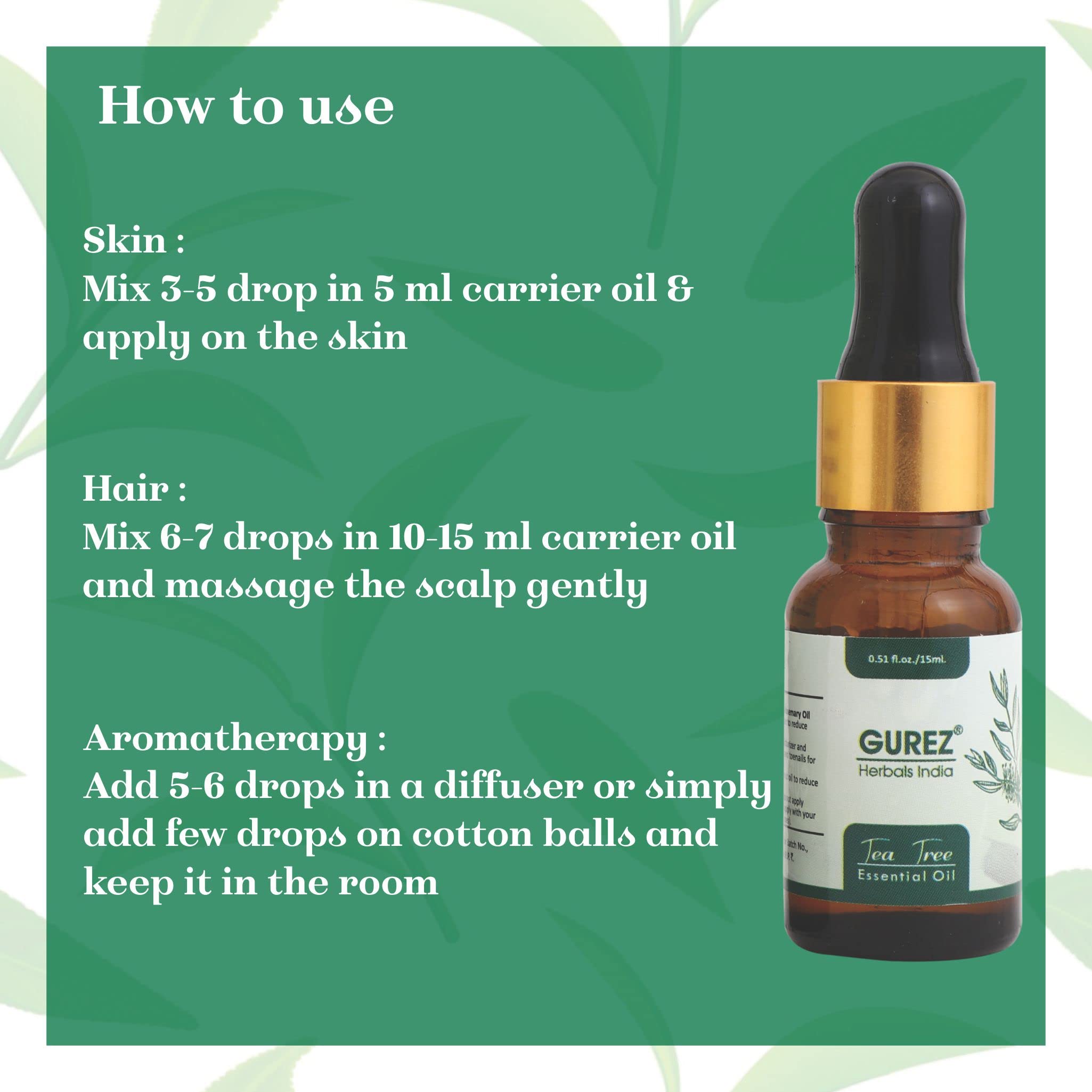 Gurez 100% Pure Lavender & Tea Tree Essential Oils Set - Undiluted Natural Aromatherapy Oils for Hair Growth, Skin Care, Facial Treatment, Diffuser, Relaxation & Massage (30ml Combo Pack) - Perfect for Stress Relief, Spa Days & Better Sleep